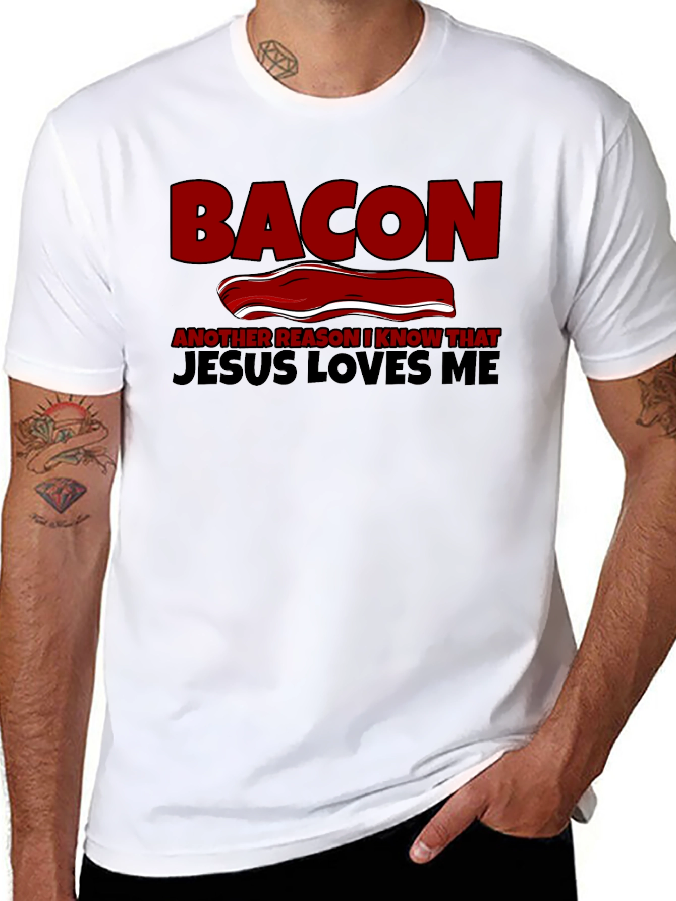 Bacon Jesus Loves Me Black T-Shirt