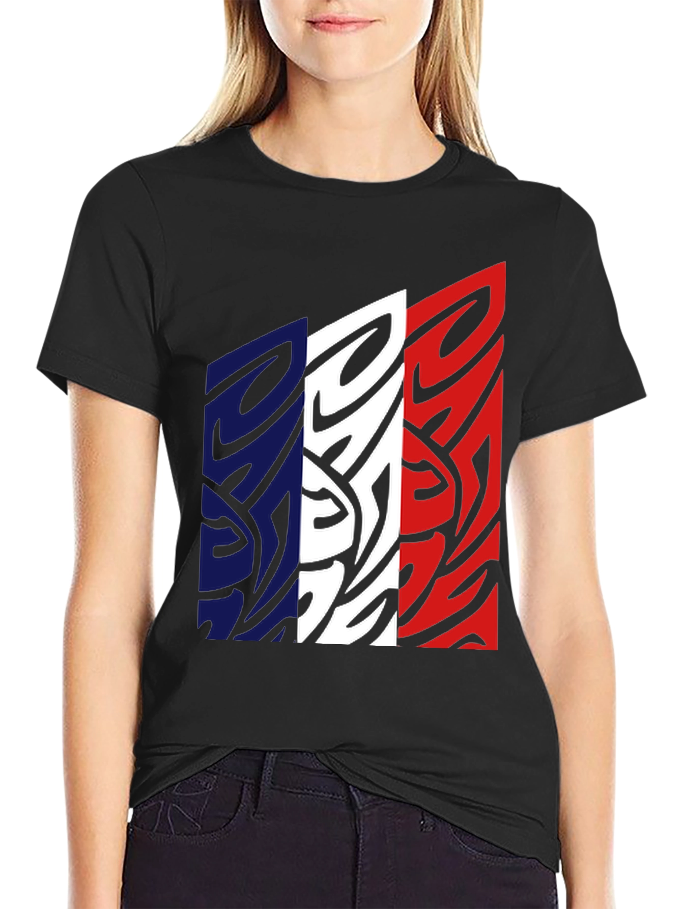 France Flag Graphic Tee - Black Cotton Blend Shirt