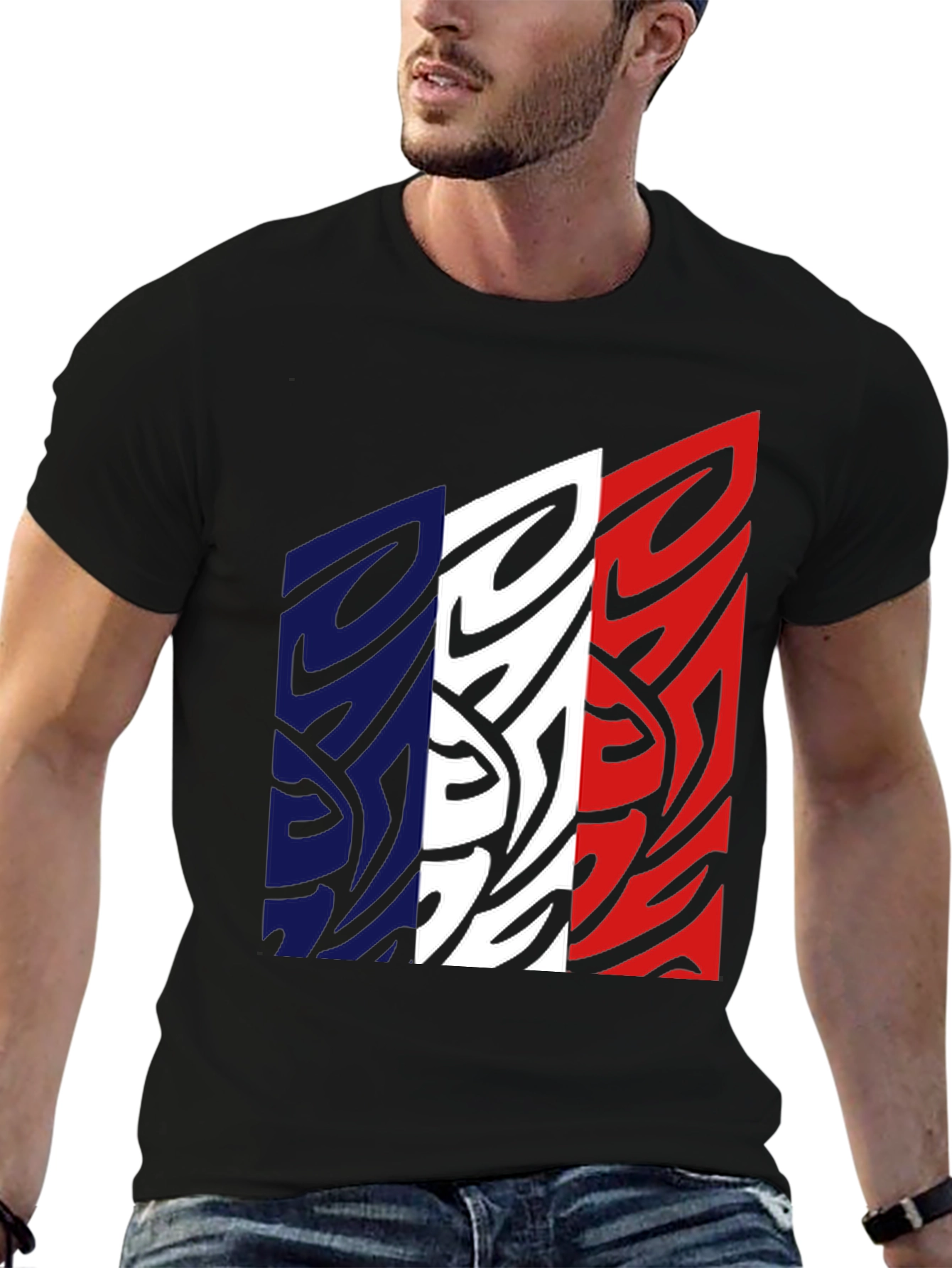 France Flag Graphic Tee - Black Cotton Blend Shirt