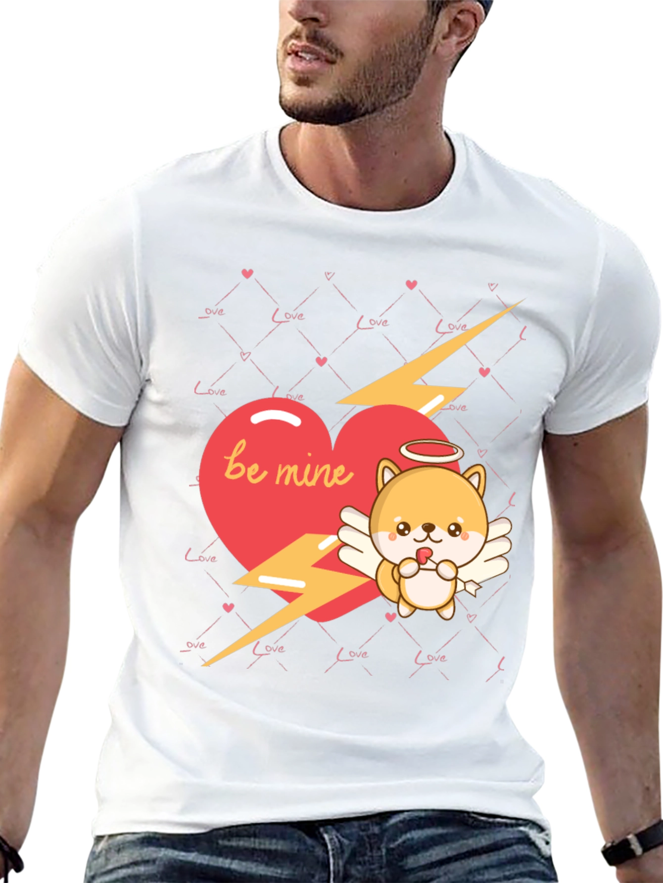 Be Mine Cupid Dog Valentines Day Black T-Shirt