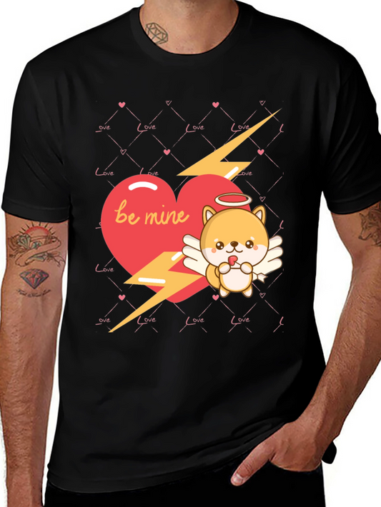 Be Mine Cupid Dog Valentines Day Black T-Shirt