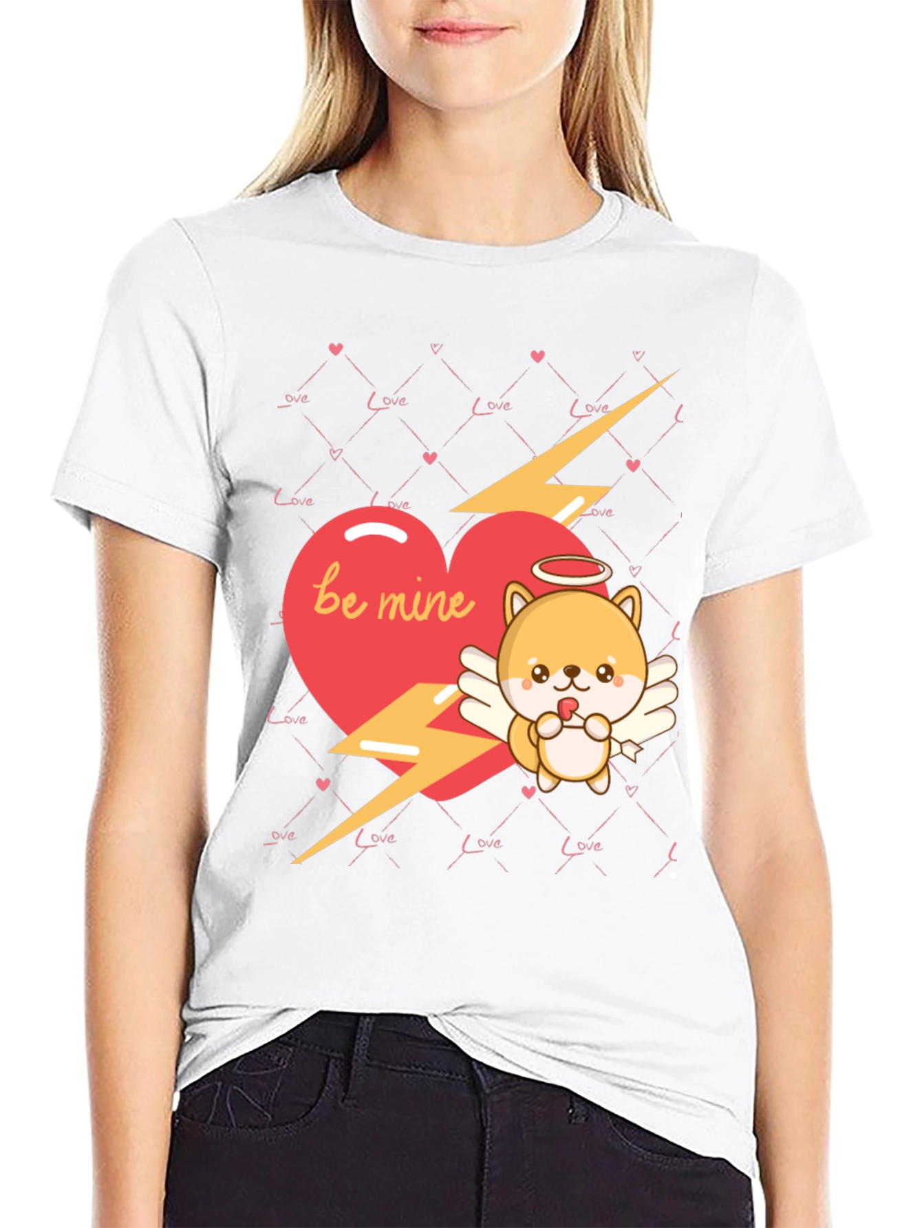 Be Mine Cupid Dog Valentines Day Black T-Shirt