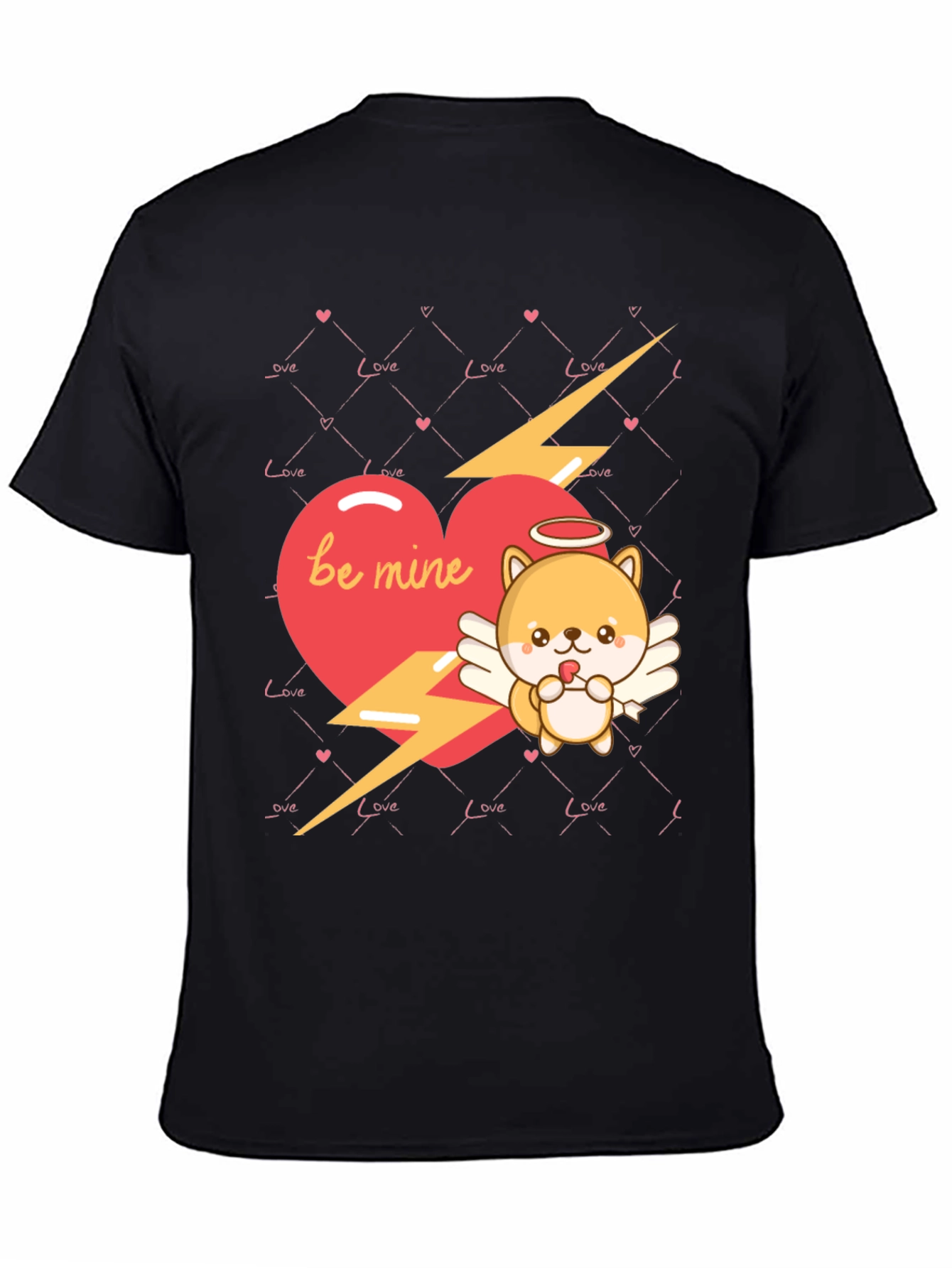 Be Mine Cupid Dog Valentines Day Black T-Shirt