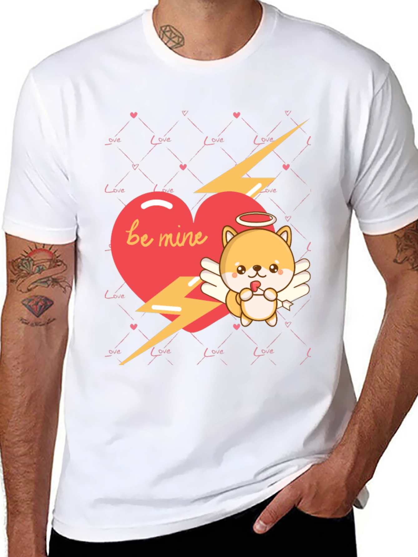 Be Mine Cupid Dog Valentines Day Black T-Shirt