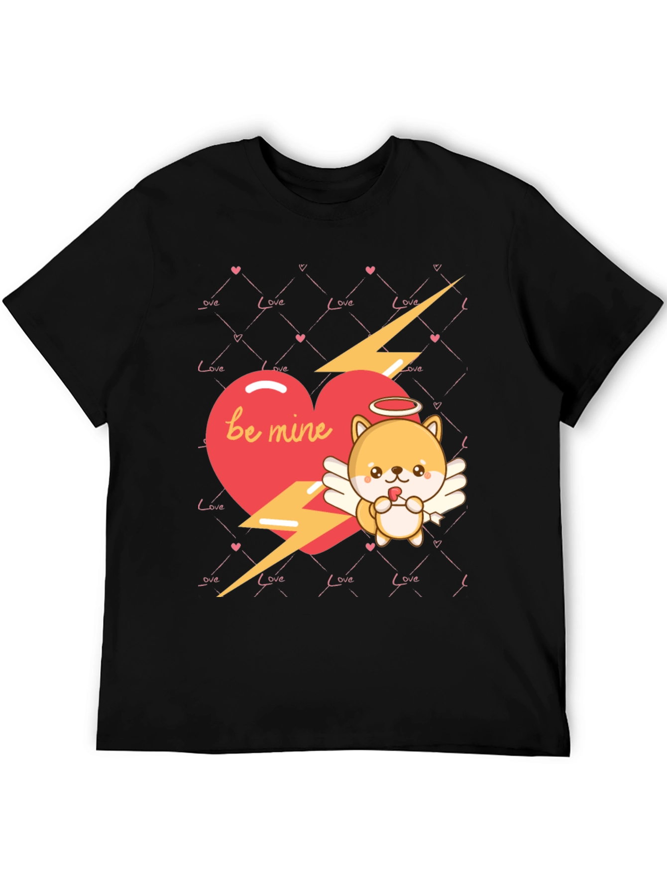 Be Mine Cupid Dog Valentines Day Black T-Shirt