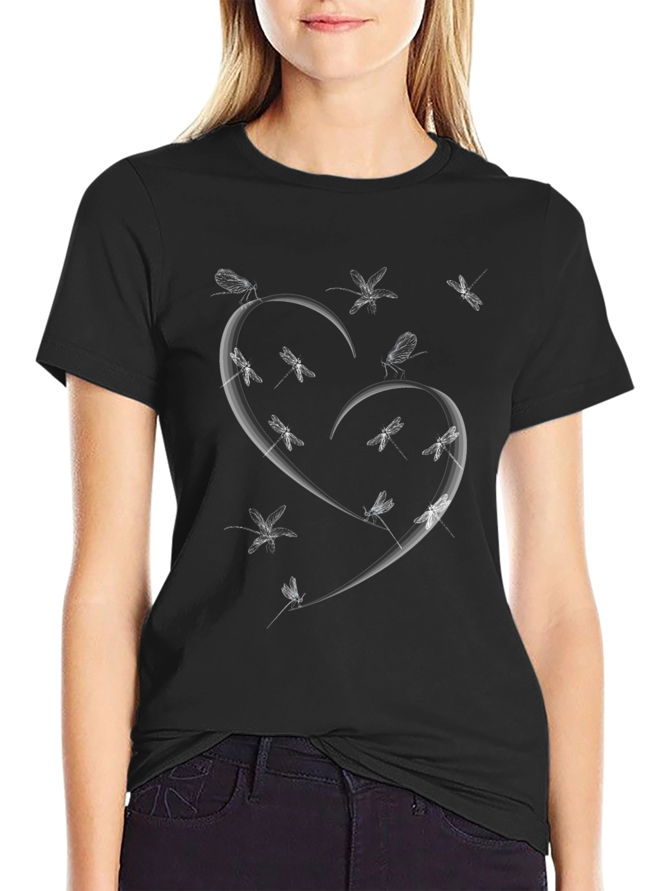 Heart of Dragonflies Black Graphic Tee