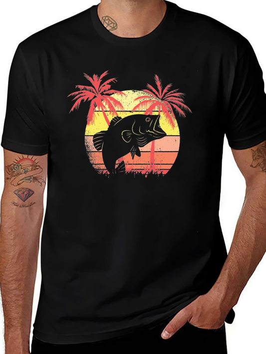 Bass Fishing T-Shirt - Tropical Sunset Design