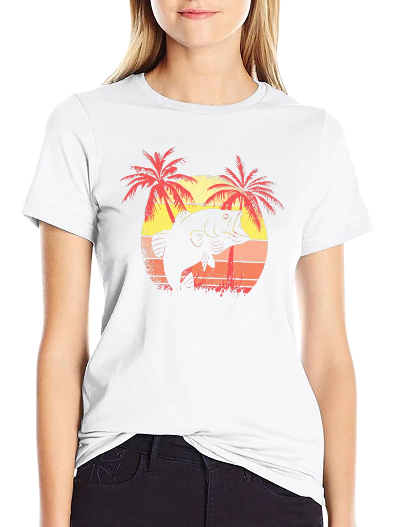 Bass Fishing T-Shirt - Tropical Sunset Design