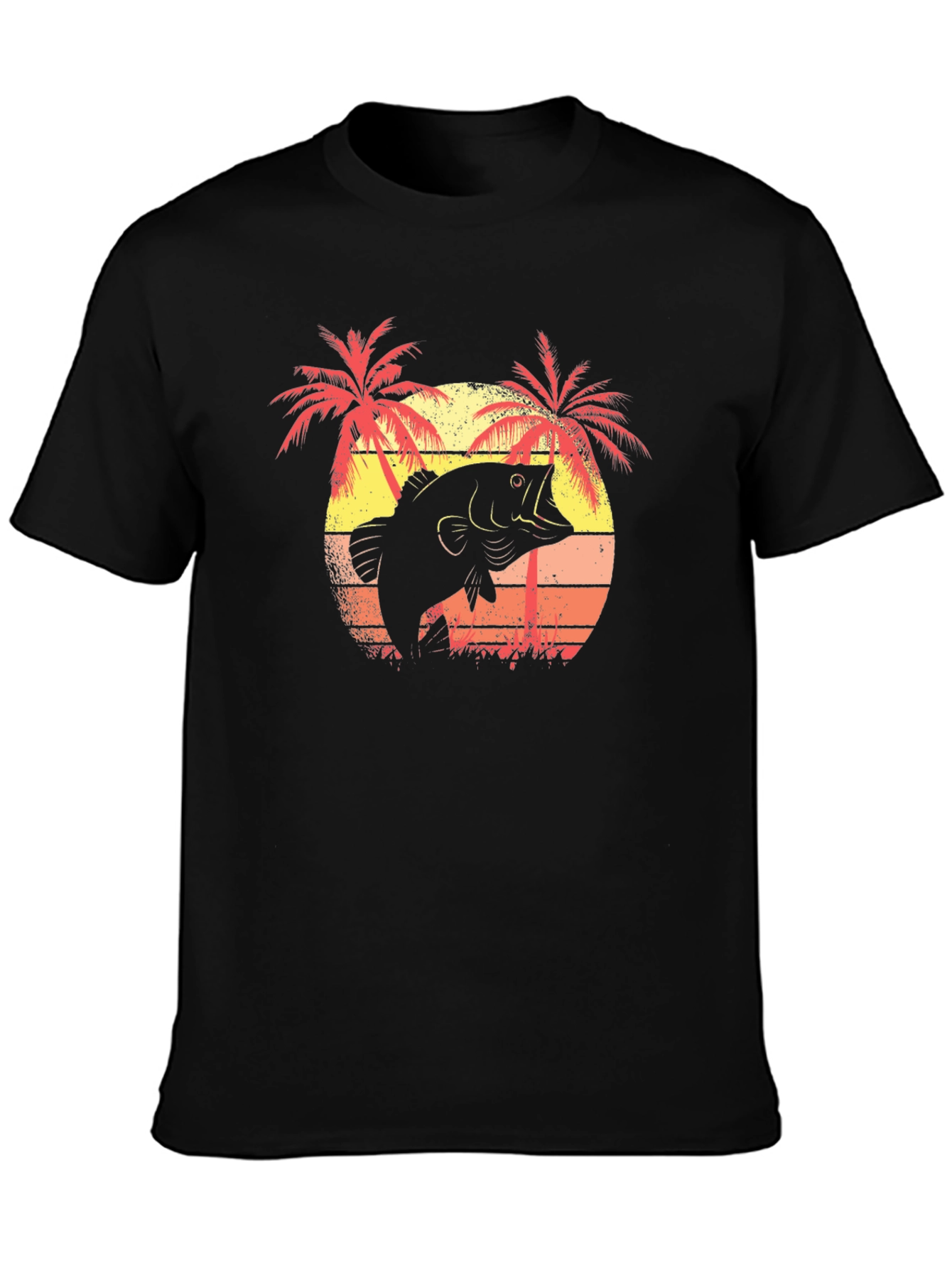 Bass Fishing T-Shirt - Tropical Sunset Design