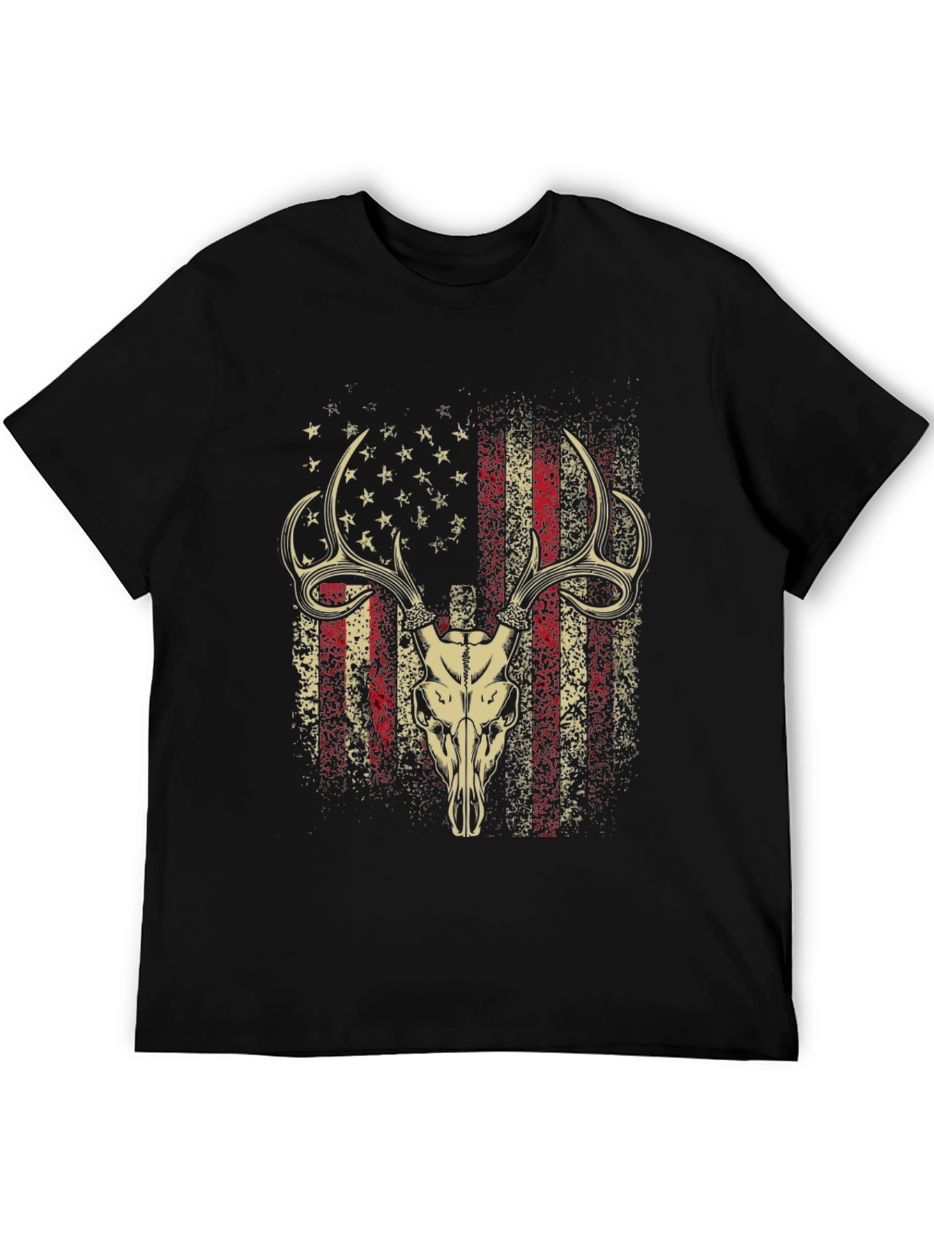 American Flag Deer Skull Graphic T-Shirt