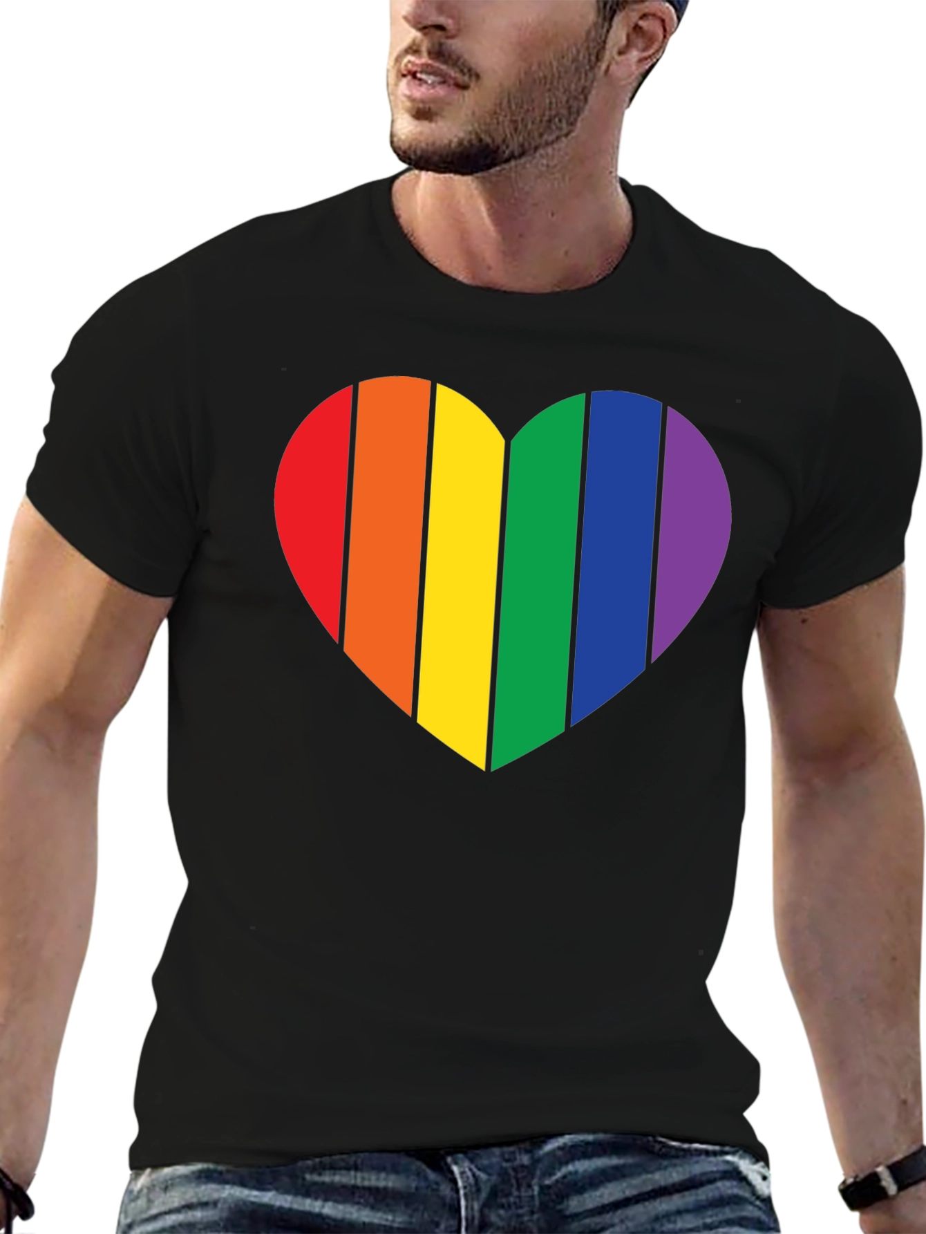 Pride Heart Graphic Tee - Black Cotton Blend