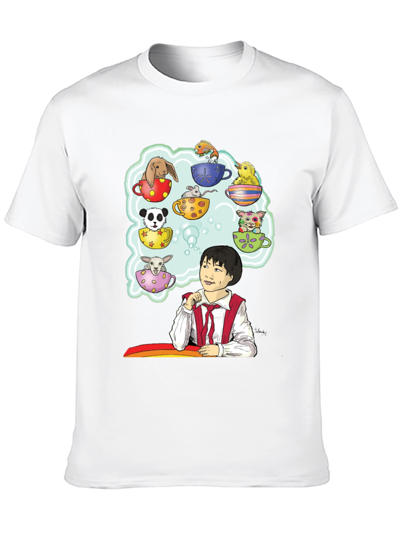 Cute Teacup Animals Graphic Tee - Whimsical Black T-Shirt