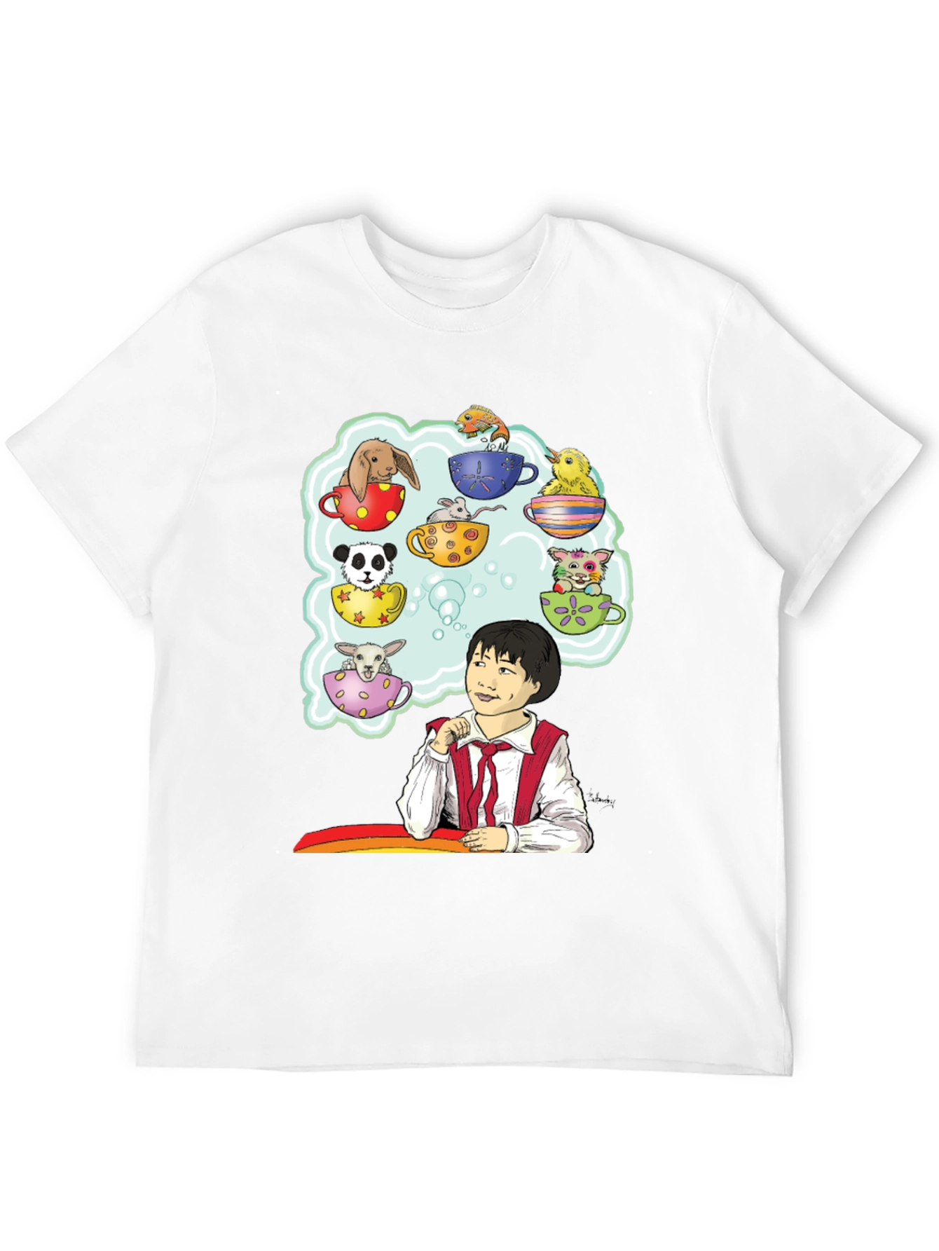 Cute Teacup Animals Graphic Tee - Whimsical Black T-Shirt
