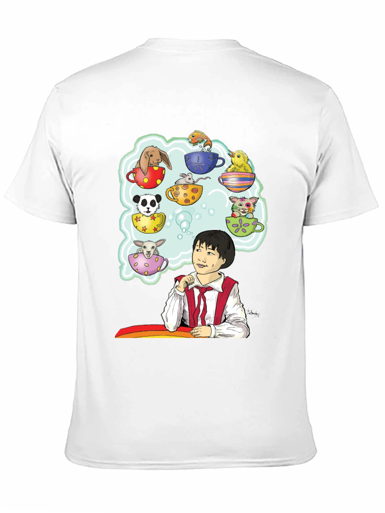 Cute Teacup Animals Graphic Tee - Whimsical Black T-Shirt