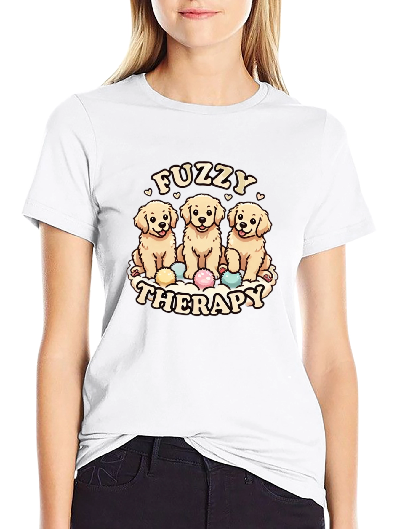 Fuzzy Therapy Dog T-Shirt - Cute Golden Retriever Tee