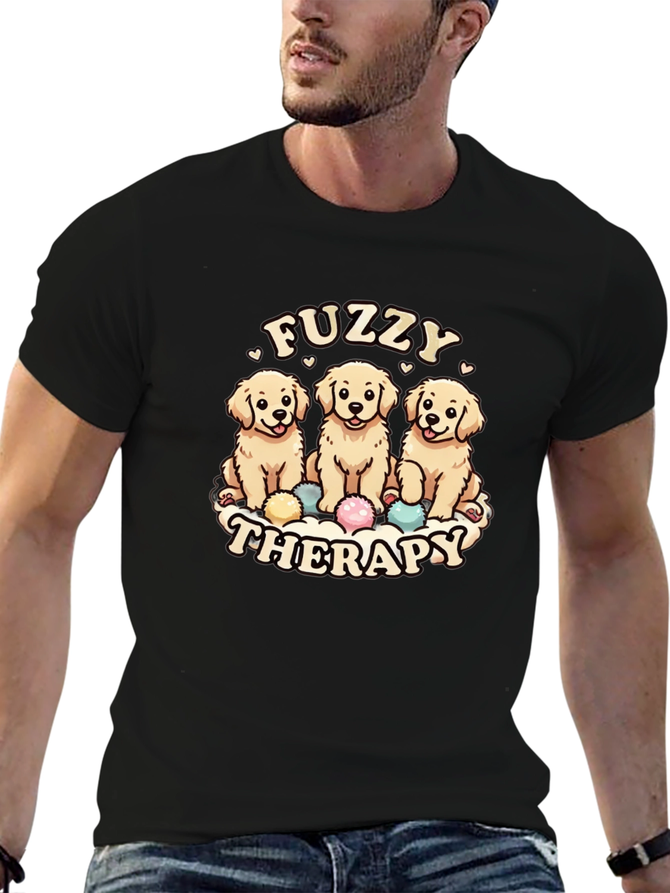 Fuzzy Therapy Dog T-Shirt - Cute Golden Retriever Tee