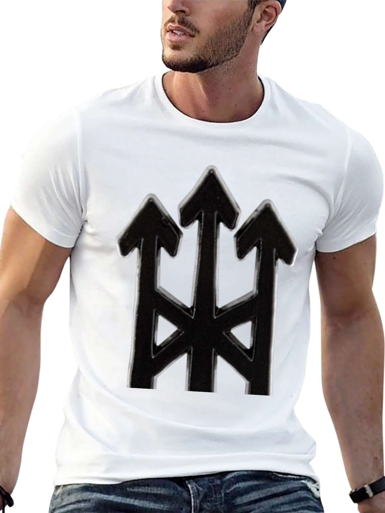 Stylized Trident Graphic Black T-Shirt