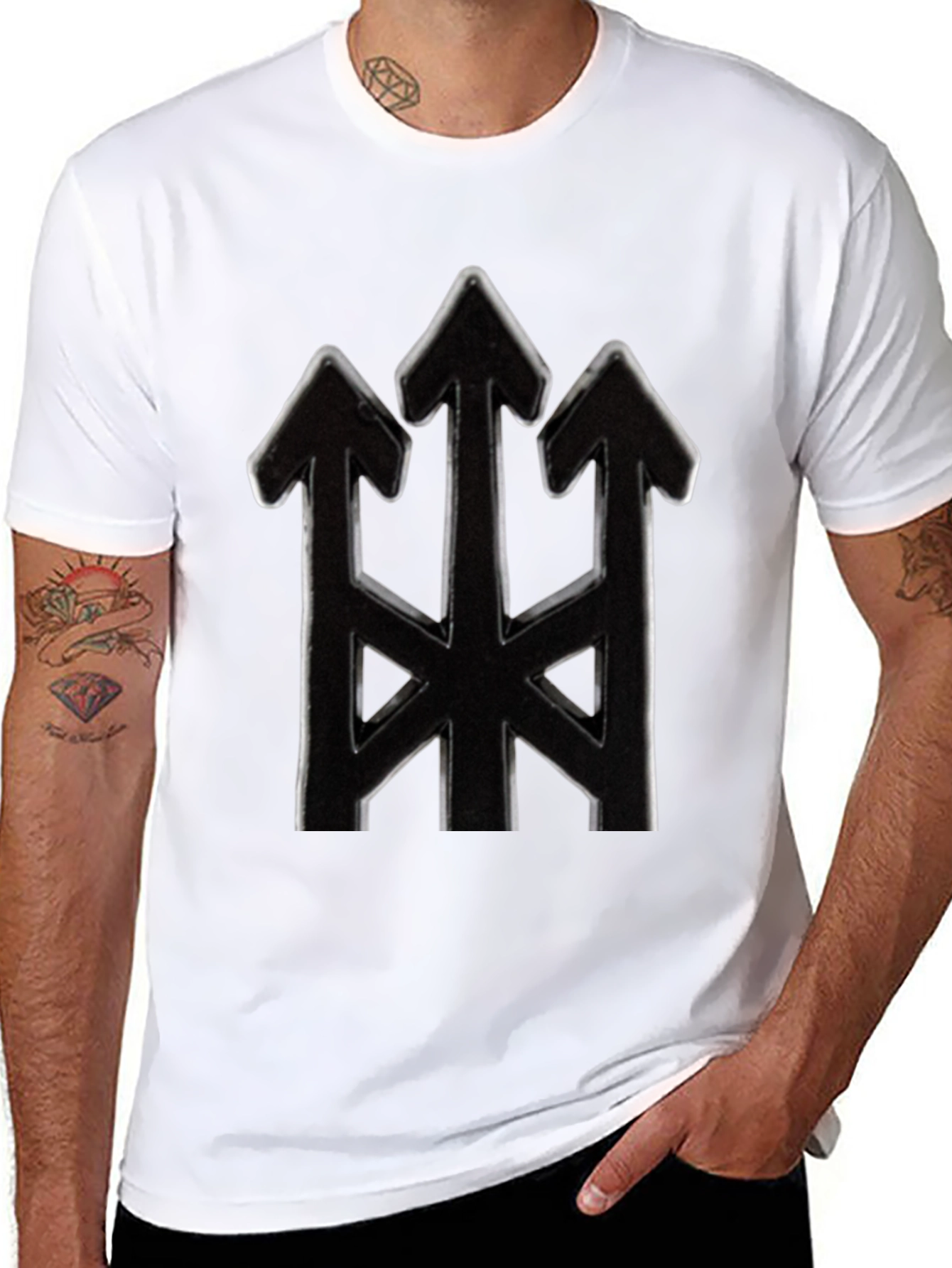 Stylized Trident Graphic Black T-Shirt