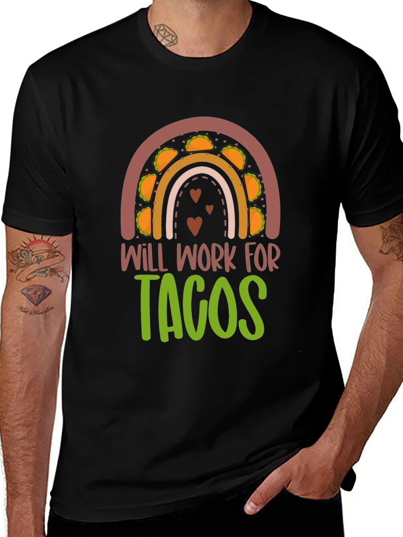 Will Work for Tacos Rainbow Graphic T-Shirt