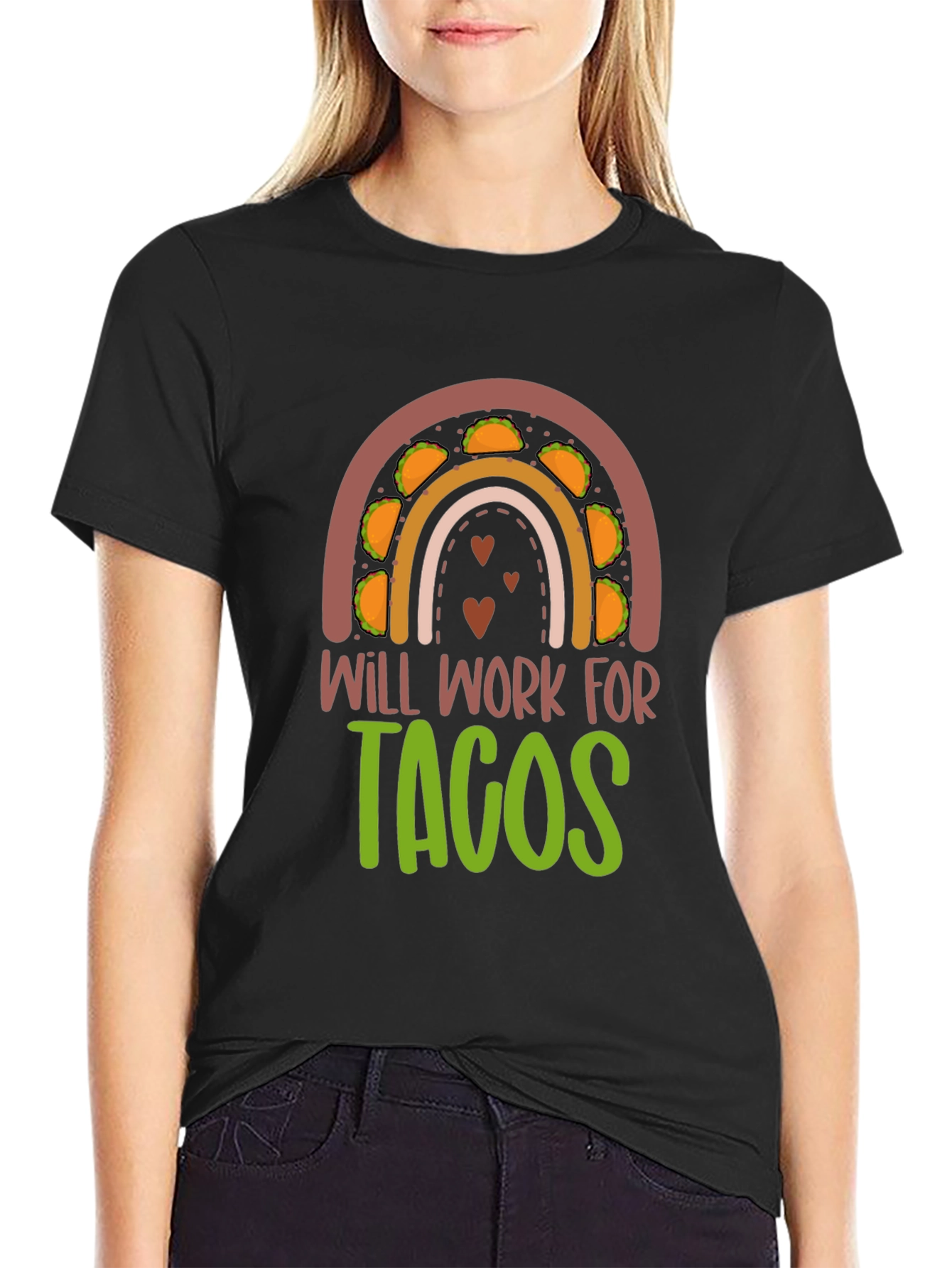 Will Work for Tacos Rainbow Graphic T-Shirt