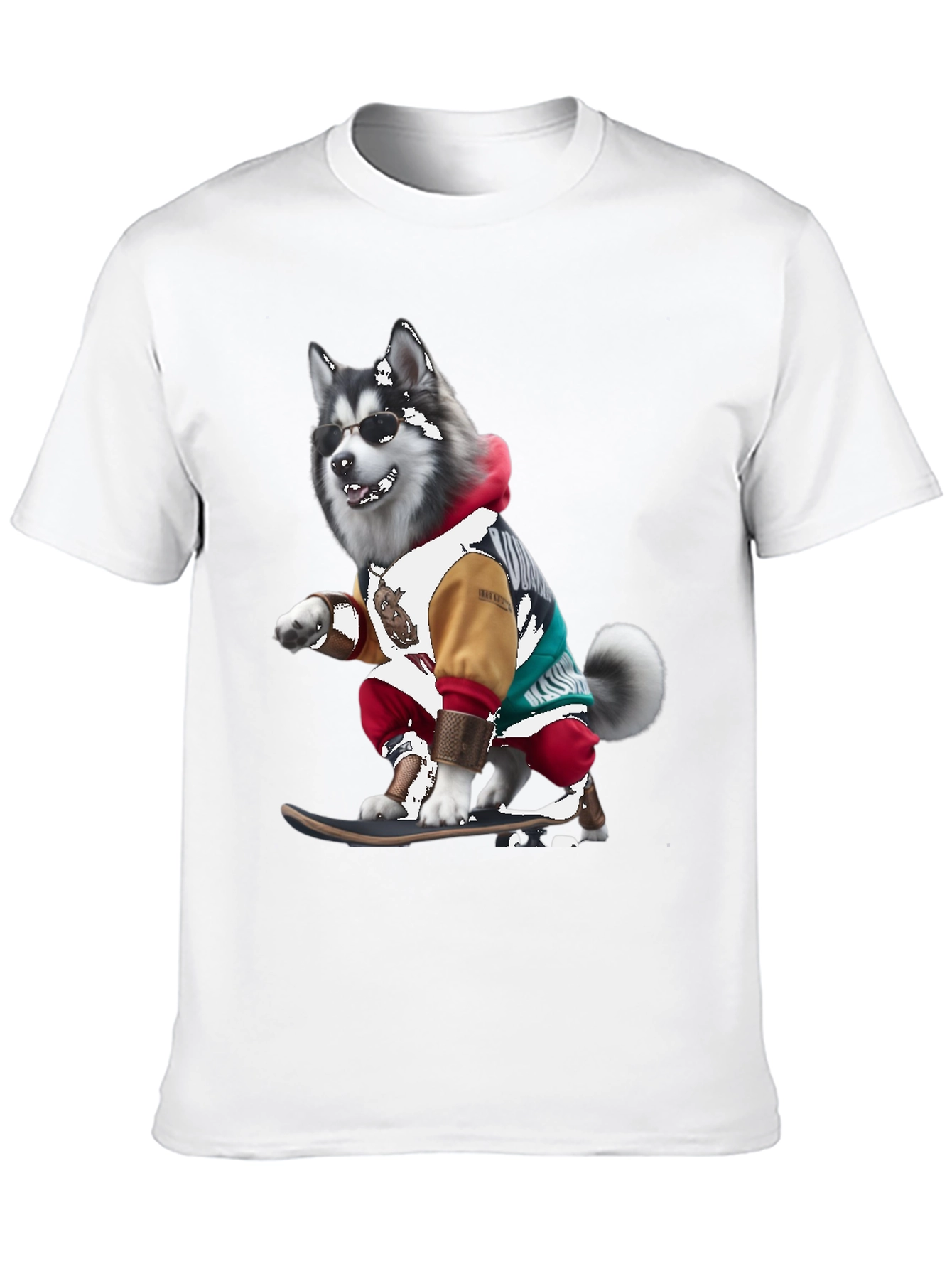 Cool Husky Skateboarder Black T-Shirt