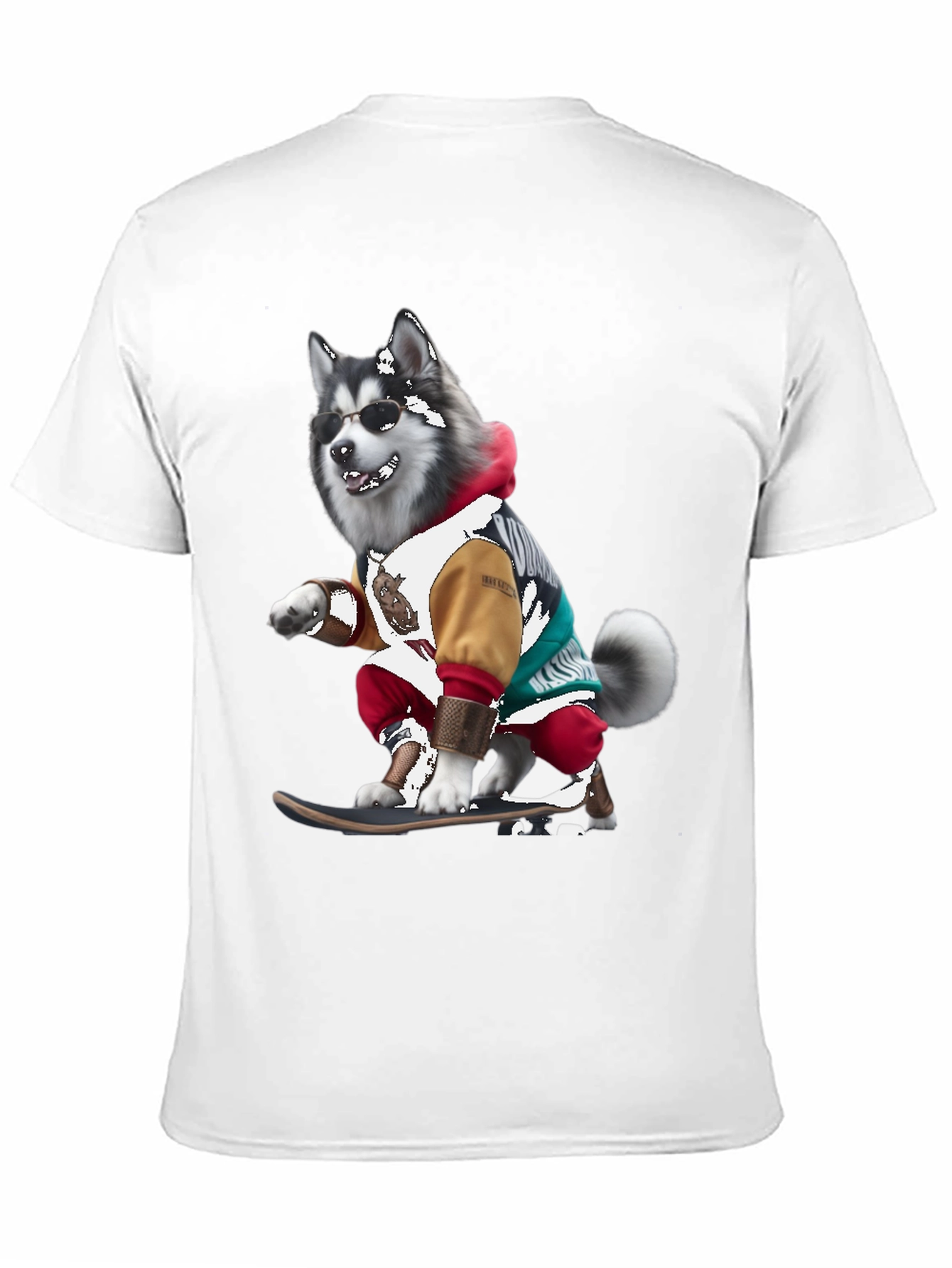 Cool Husky Skateboarder Black T-Shirt