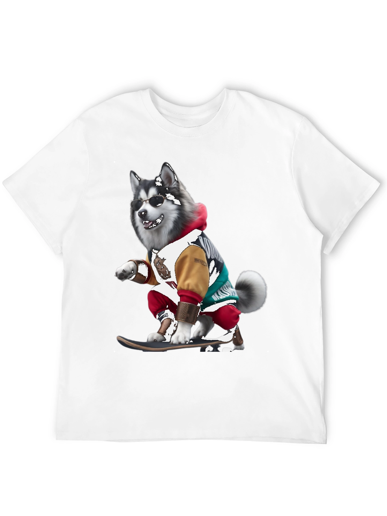 Cool Husky Skateboarder Black T-Shirt