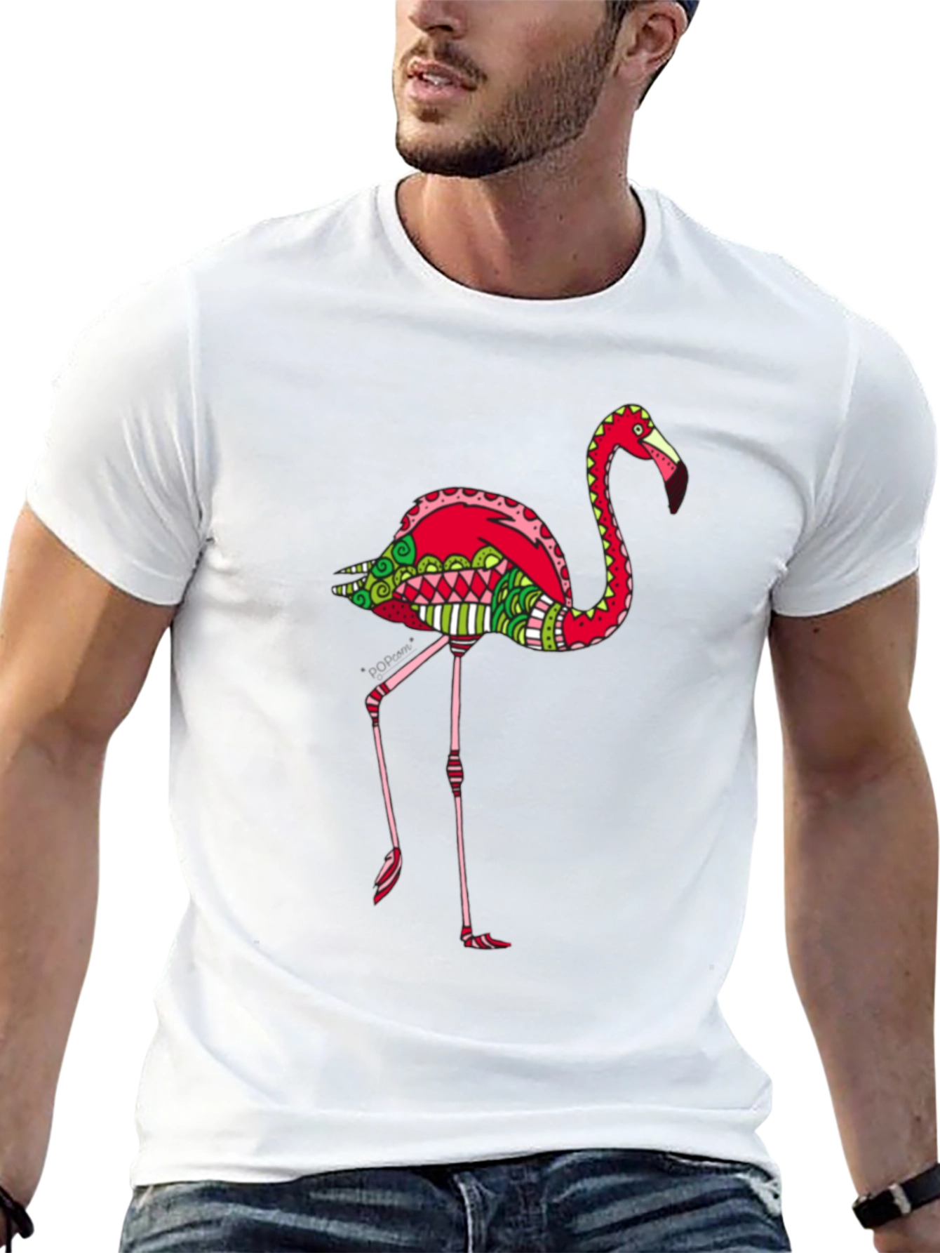 Funky Flamingo Graphic Tee - Black Cotton Blend