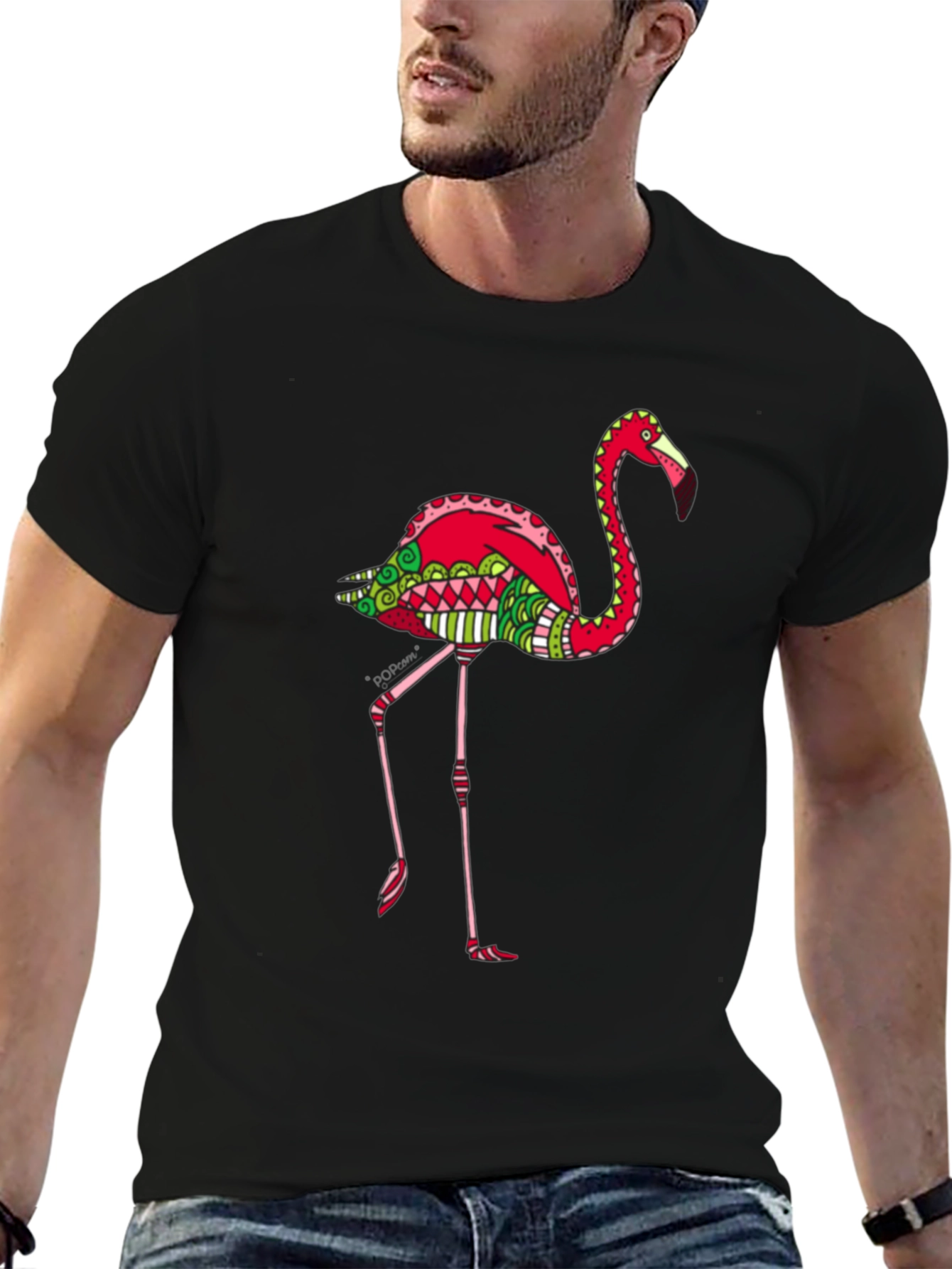 Funky Flamingo Graphic Tee - Black Cotton Blend