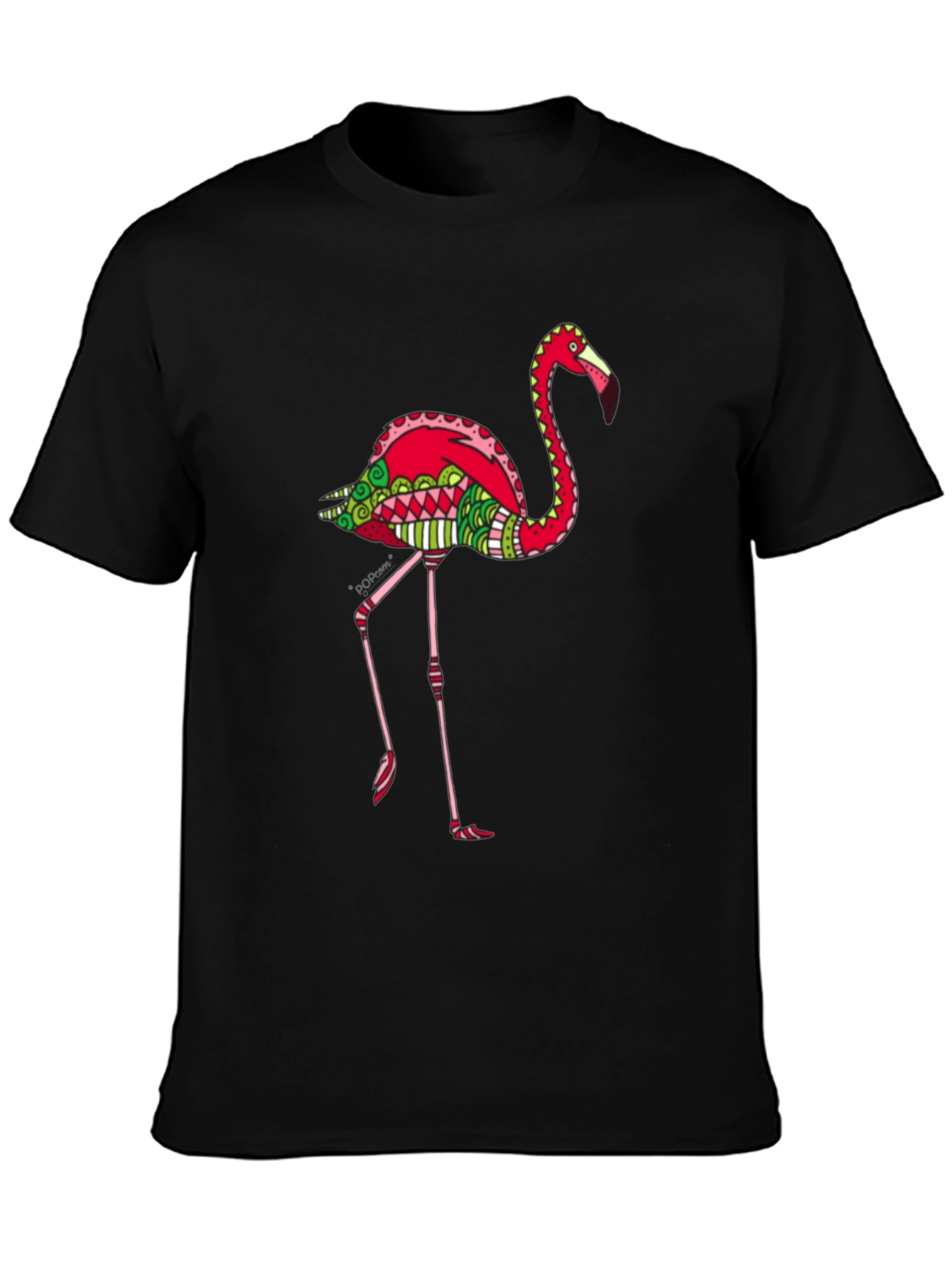 Funky Flamingo Graphic Tee - Black Cotton Blend
