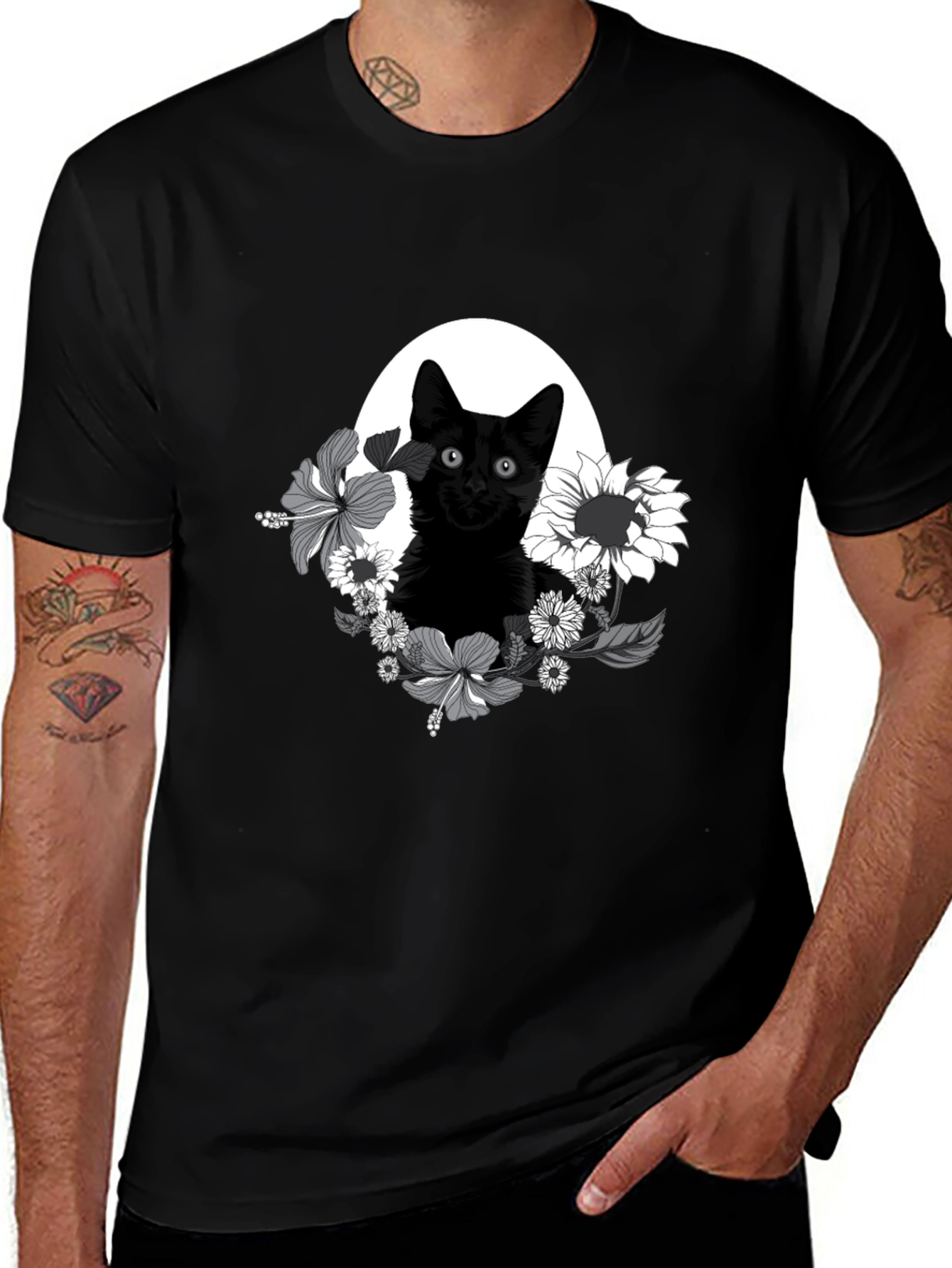 Black Cat Floral T-Shirt