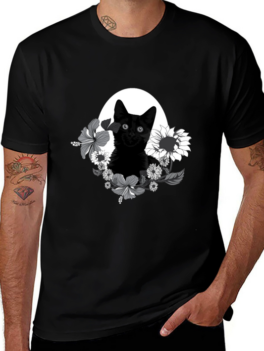 Black Cat Floral T-Shirt