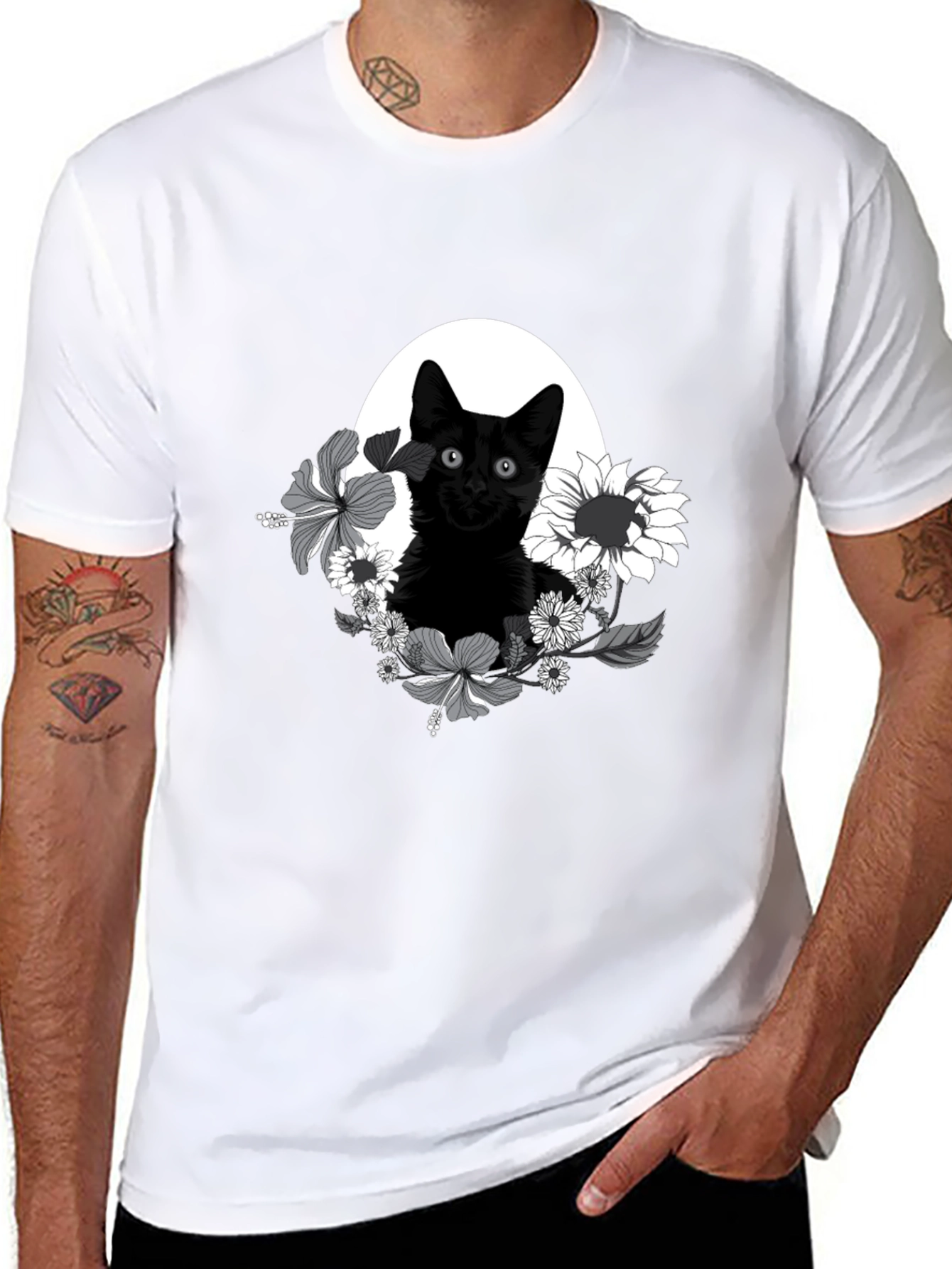 Black Cat Floral T-Shirt