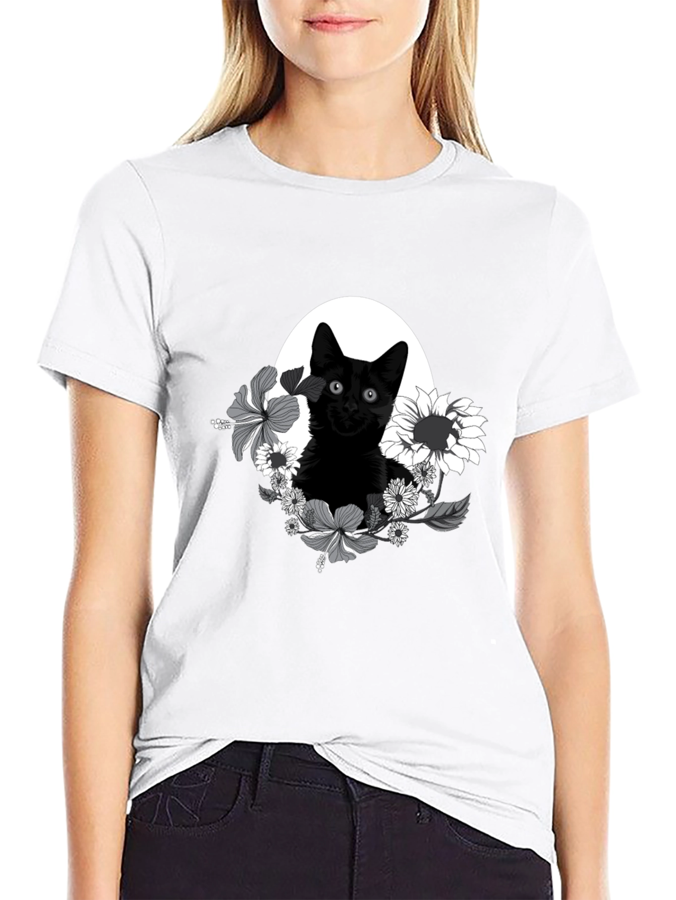 Black Cat Floral T-Shirt