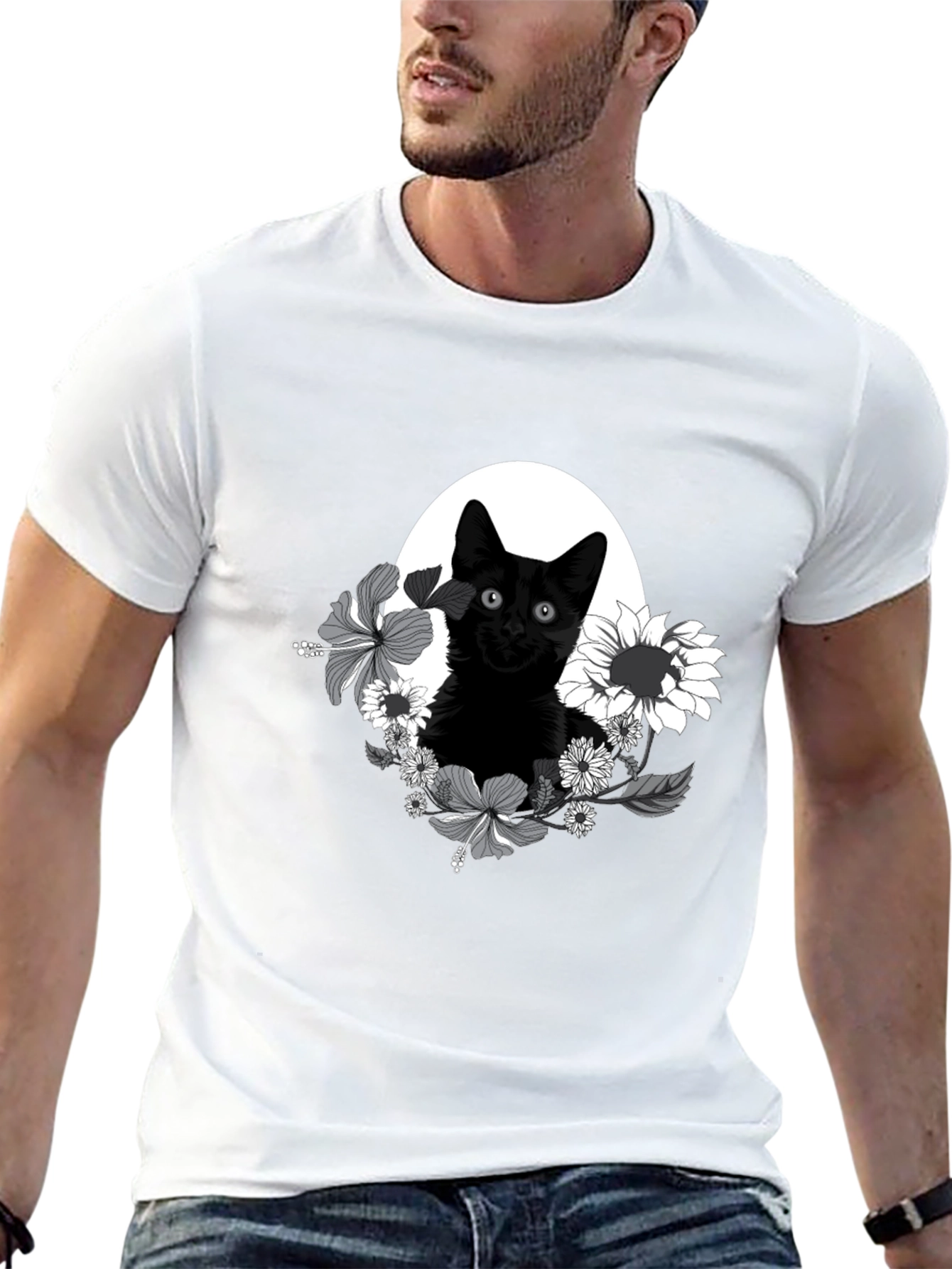 Black Cat Floral T-Shirt