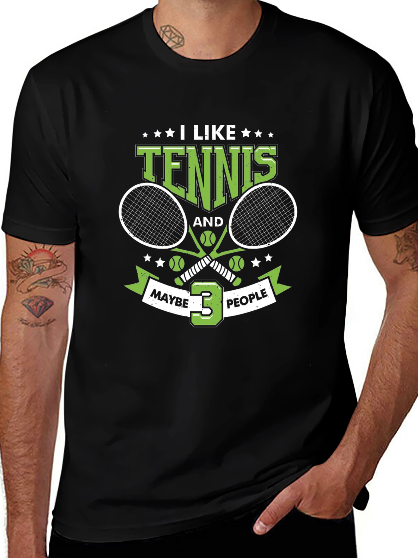 I Like Tennis and Maybe 3 People Black T-Shirt