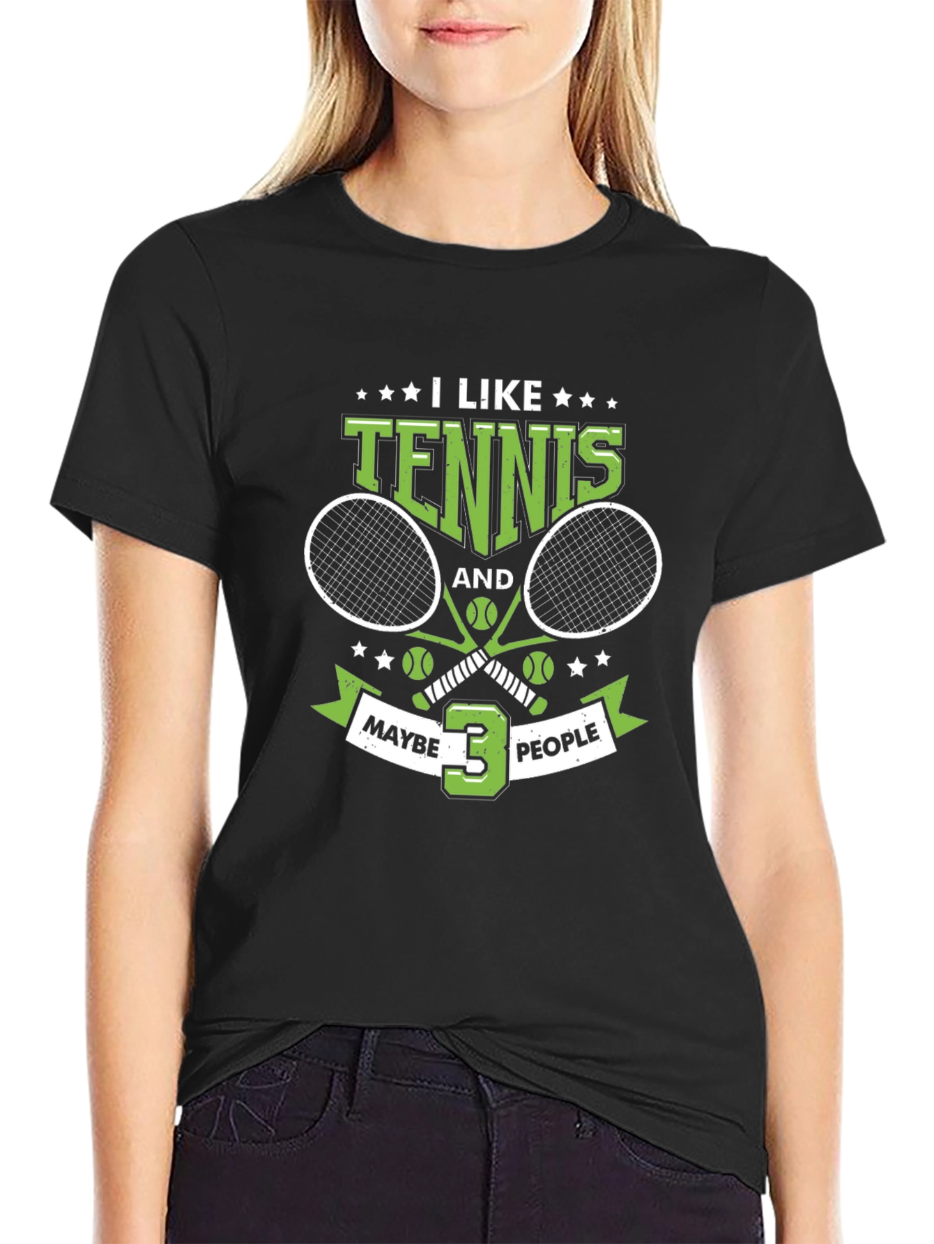 I Like Tennis and Maybe 3 People Black T-Shirt