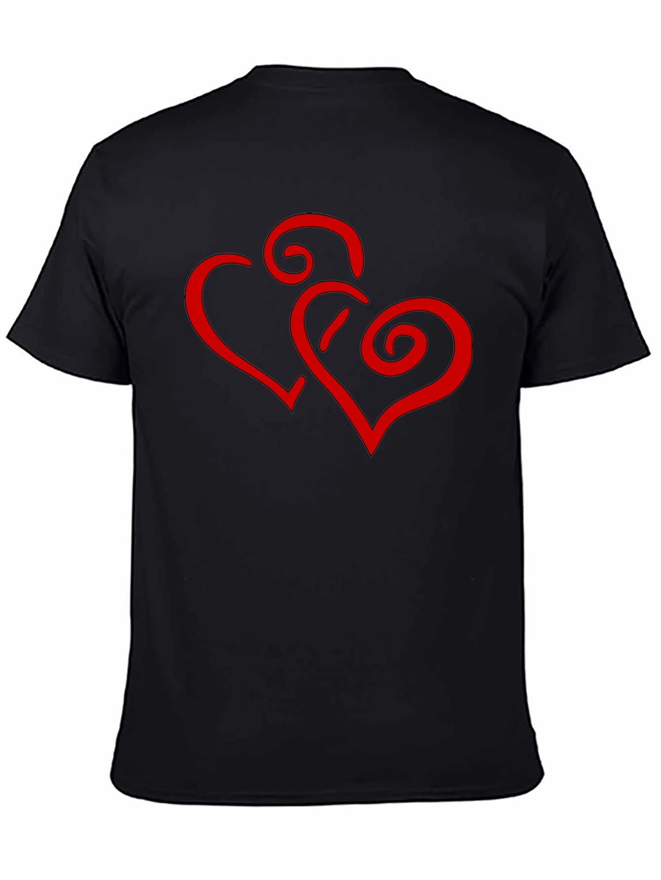 Black T-Shirt with Red Heart Swirl Design