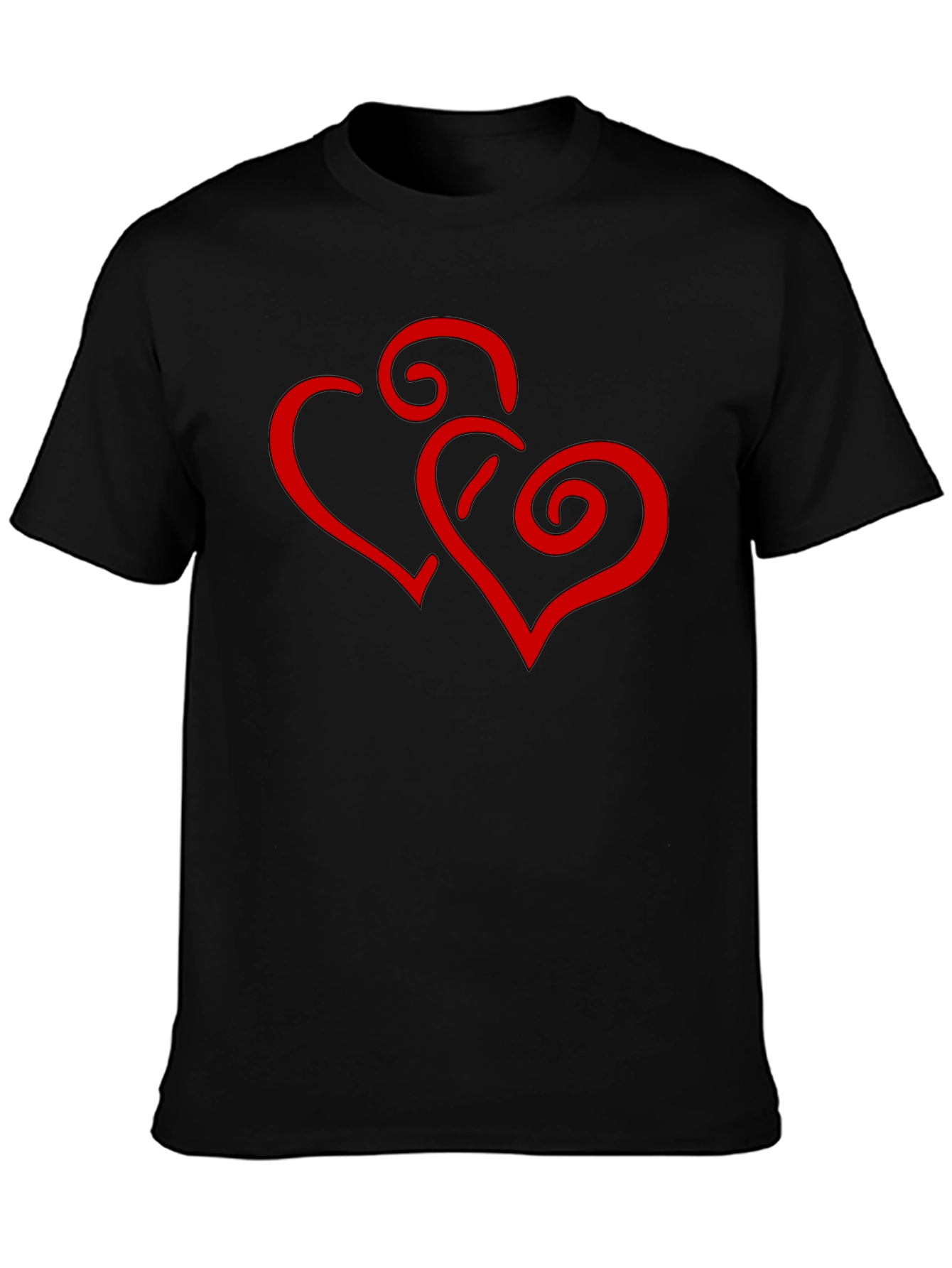 Black T-Shirt with Red Heart Swirl Design