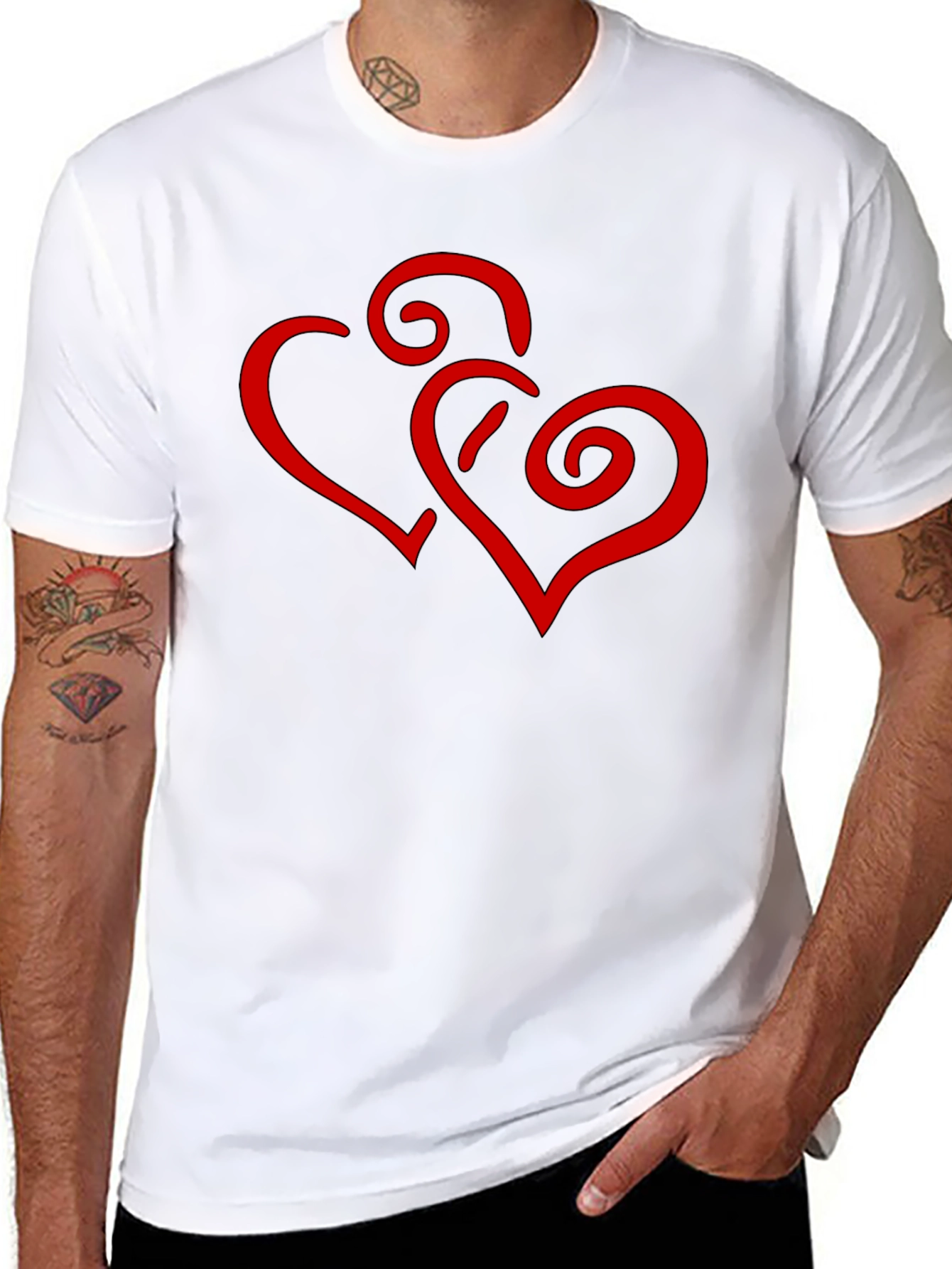 Black T-Shirt with Red Heart Swirl Design
