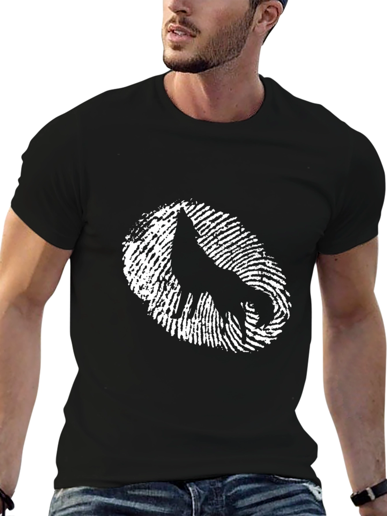 Wolf Fingerprint Graphic Tee - Cool Black T-Shirt