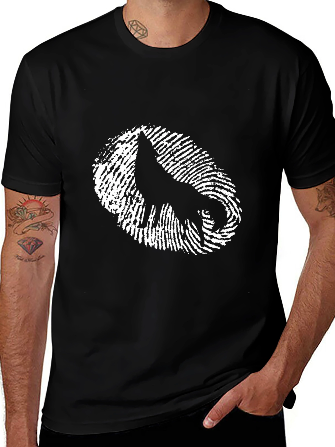 Wolf Fingerprint Graphic Tee - Cool Black T-Shirt