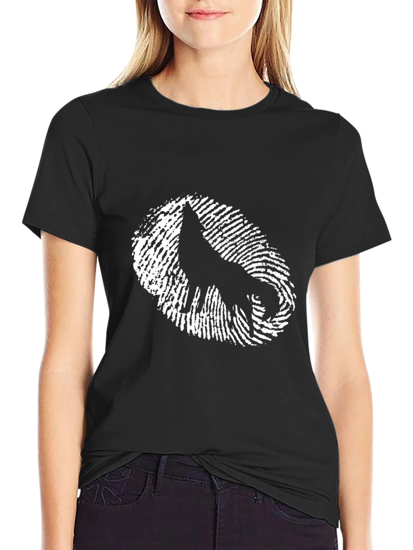 Wolf Fingerprint Graphic Tee - Cool Black T-Shirt