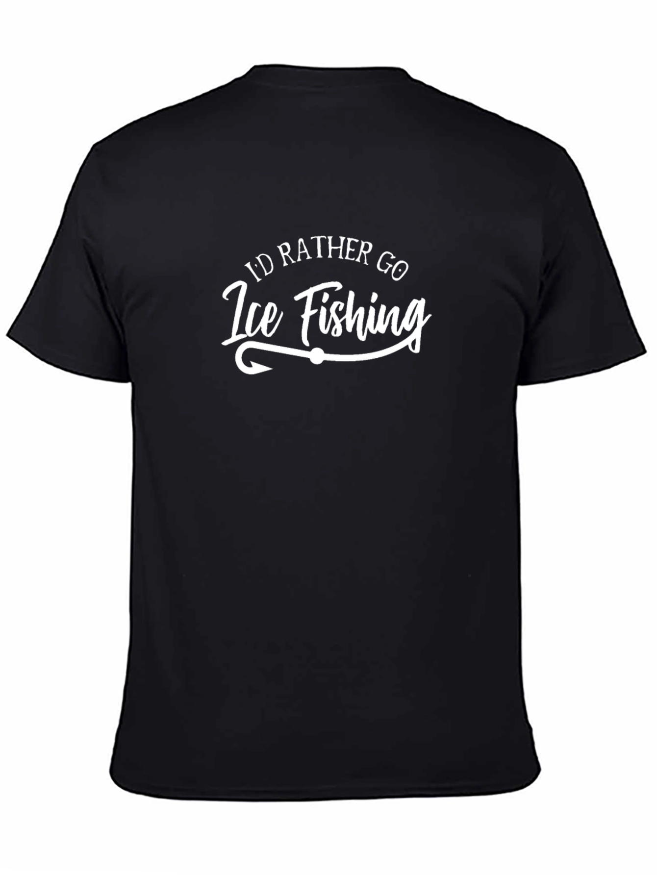 Ice Fishing Graphic Tee - Black Cotton Shirt