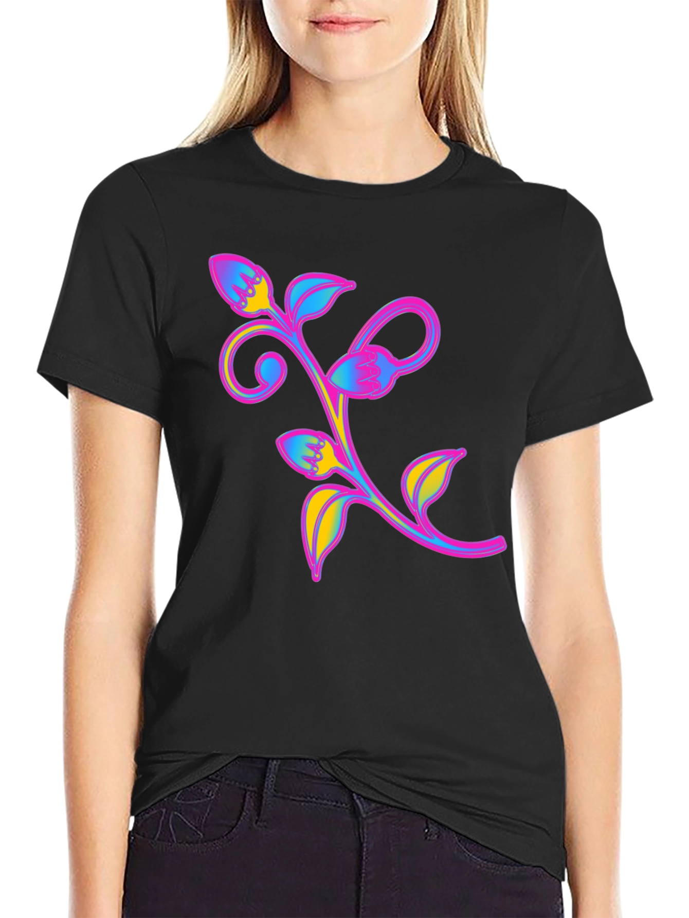 Vibrant Floral Graphic Tee - Black Unisex Shirt