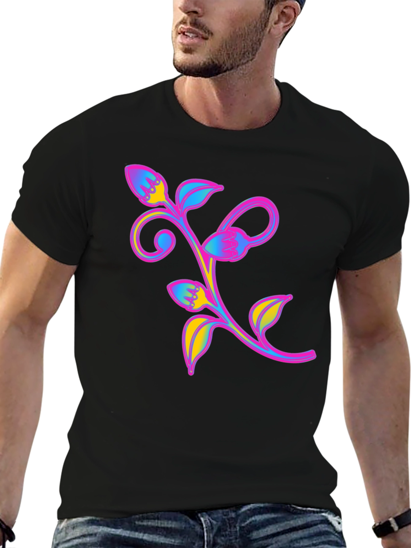 Vibrant Floral Graphic Tee - Black Unisex Shirt