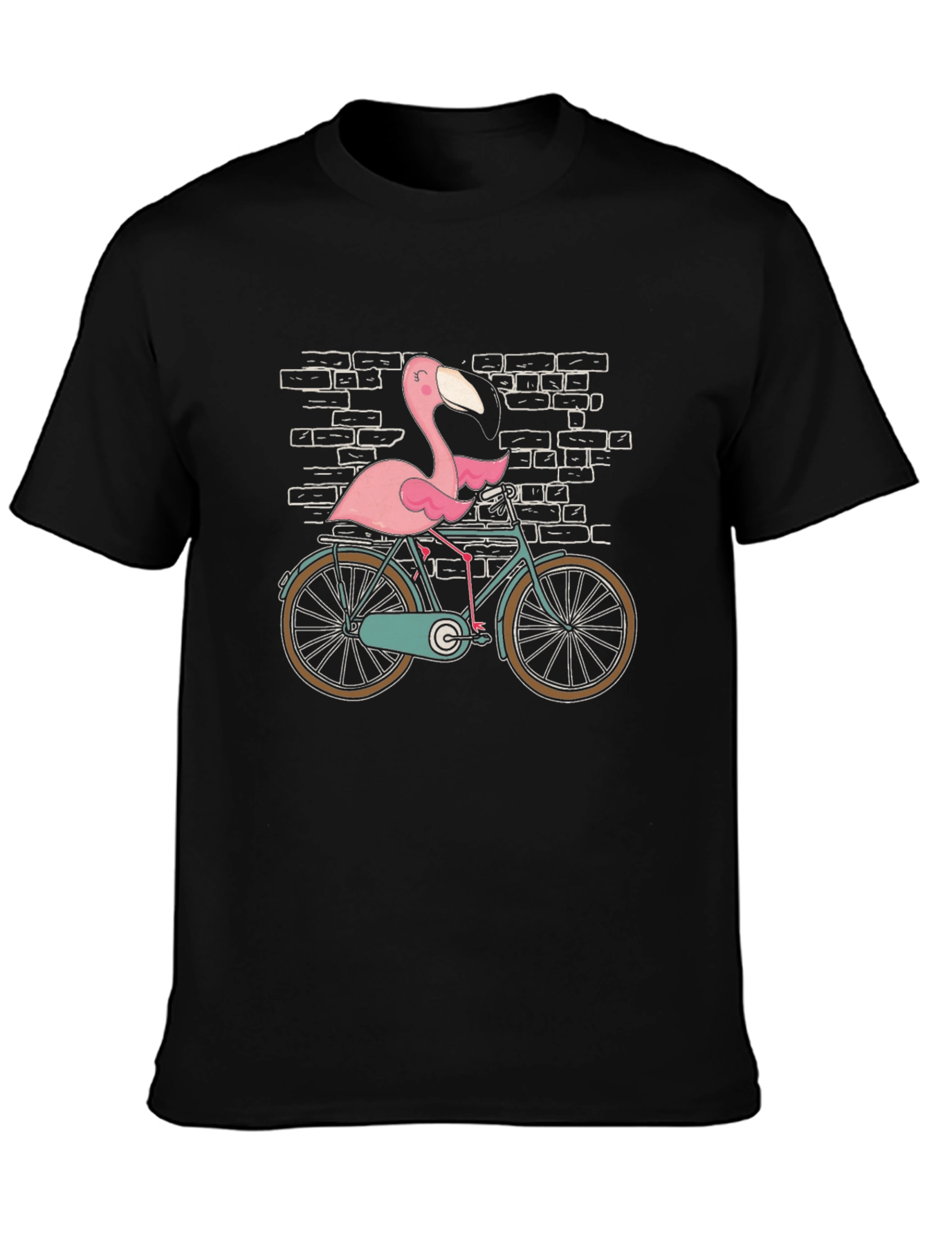 Flamingo on Bike Graphic Tee - Black Cotton T-Shirt