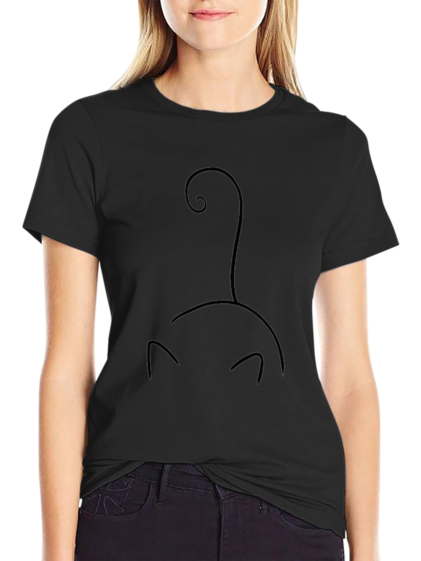 Minimalist Cat Silhouette Black T-Shirt