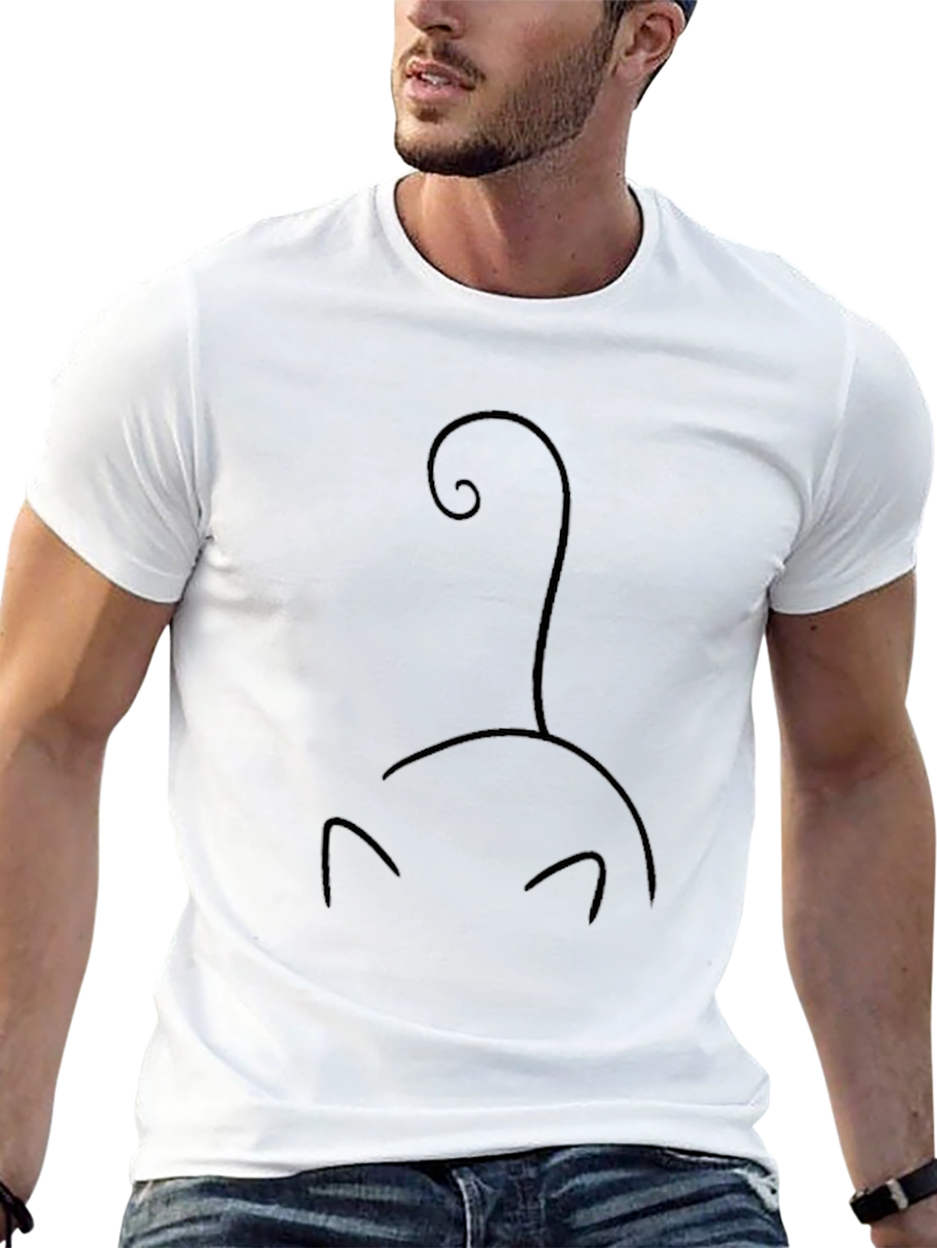 Minimalist Cat Silhouette Black T-Shirt