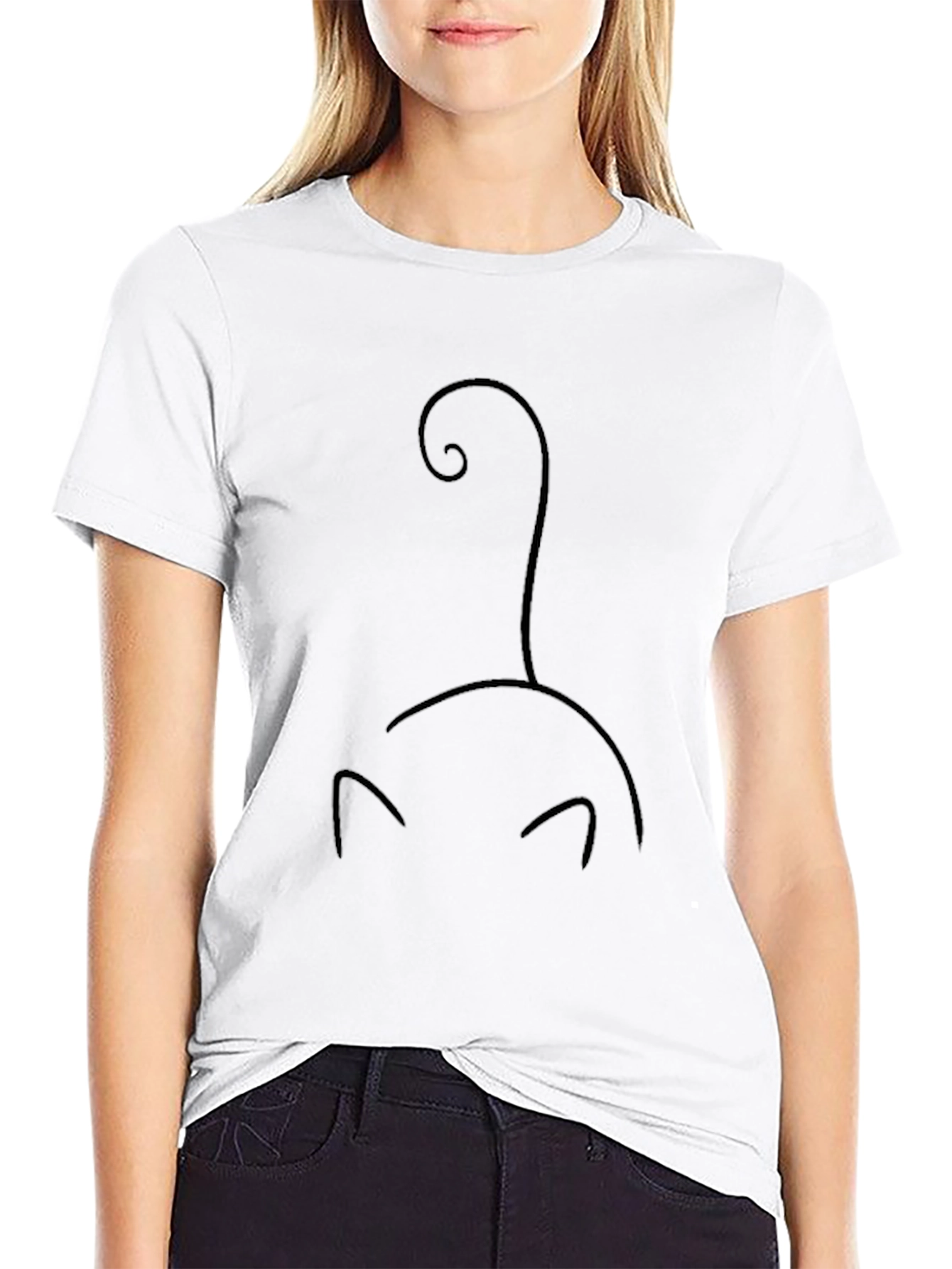Minimalist Cat Silhouette Black T-Shirt